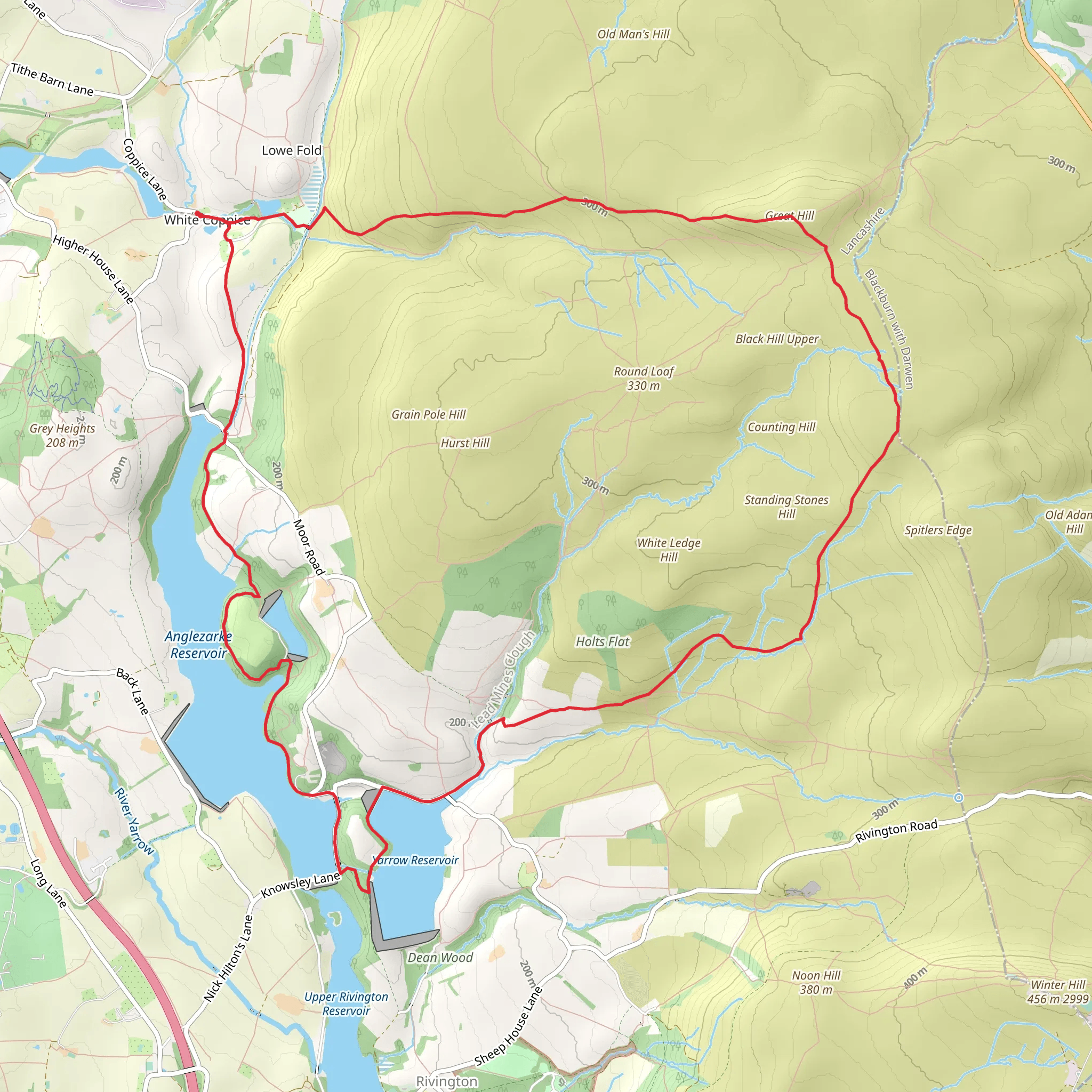 Great Hill, Twitch Hills Clough, Yarrow Reservoir and Anglezarke Reservoir Loop mobile static map