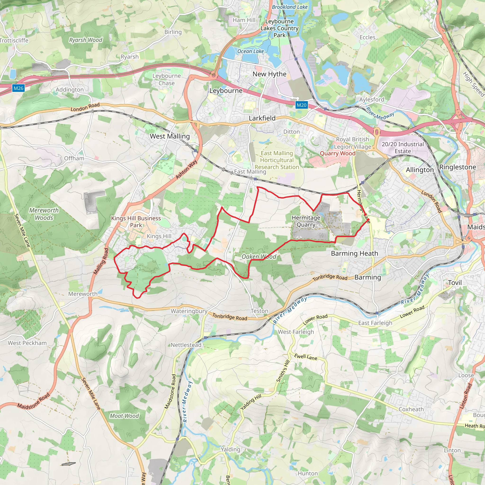 Barming to Kings Hill Loop mobile static map