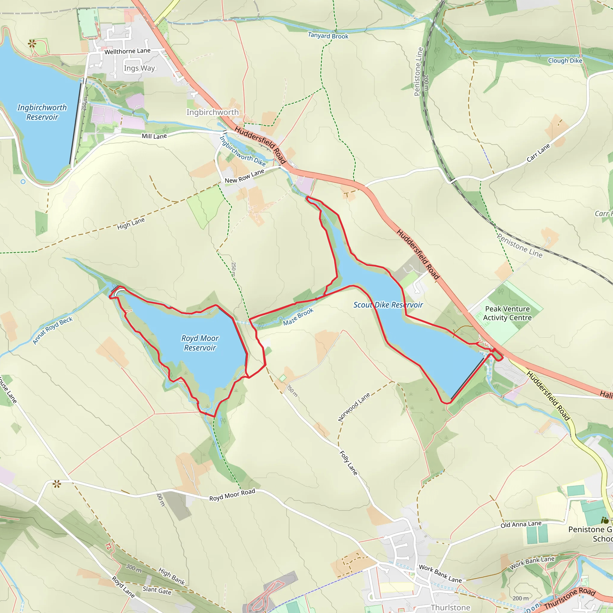 Scout Dike Reservoir and Royd Moor Reservoir Loop mobile static map