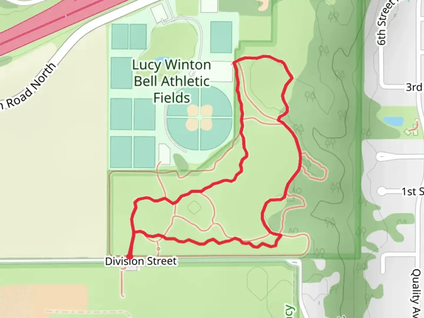An image depicting the trail Division Street Loop and its surrounding area.