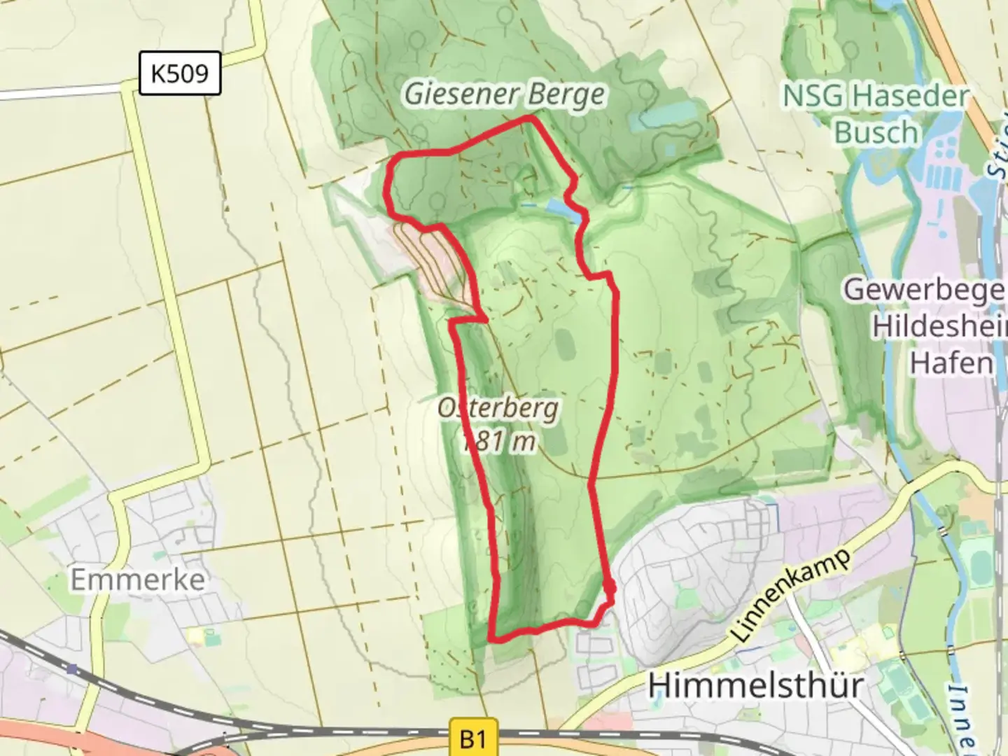 An image depicting the trail NSG Lange Dreisch und Osterberg Loop and its surrounding area.