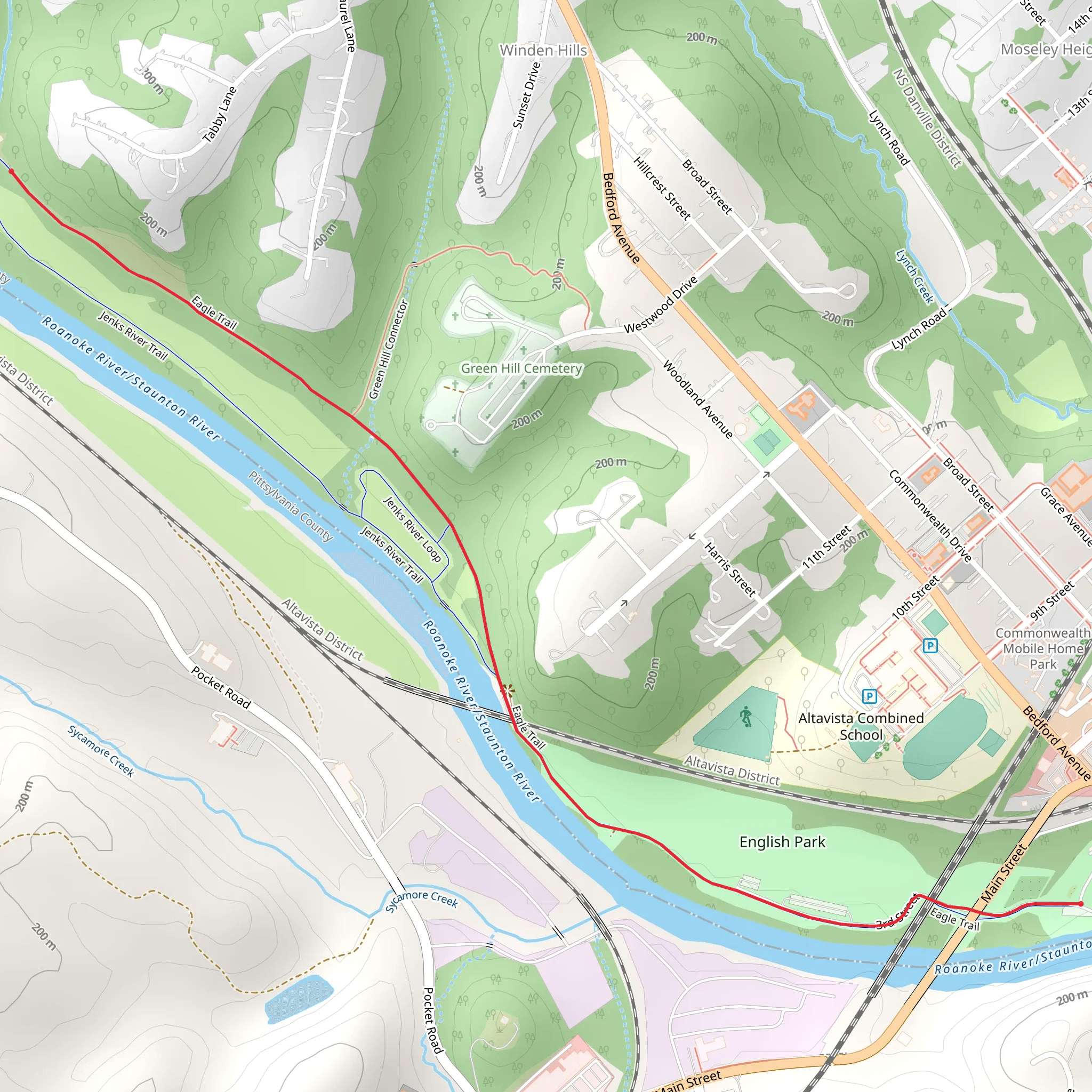 Walk along Roanoke River from English Park mobile static map
