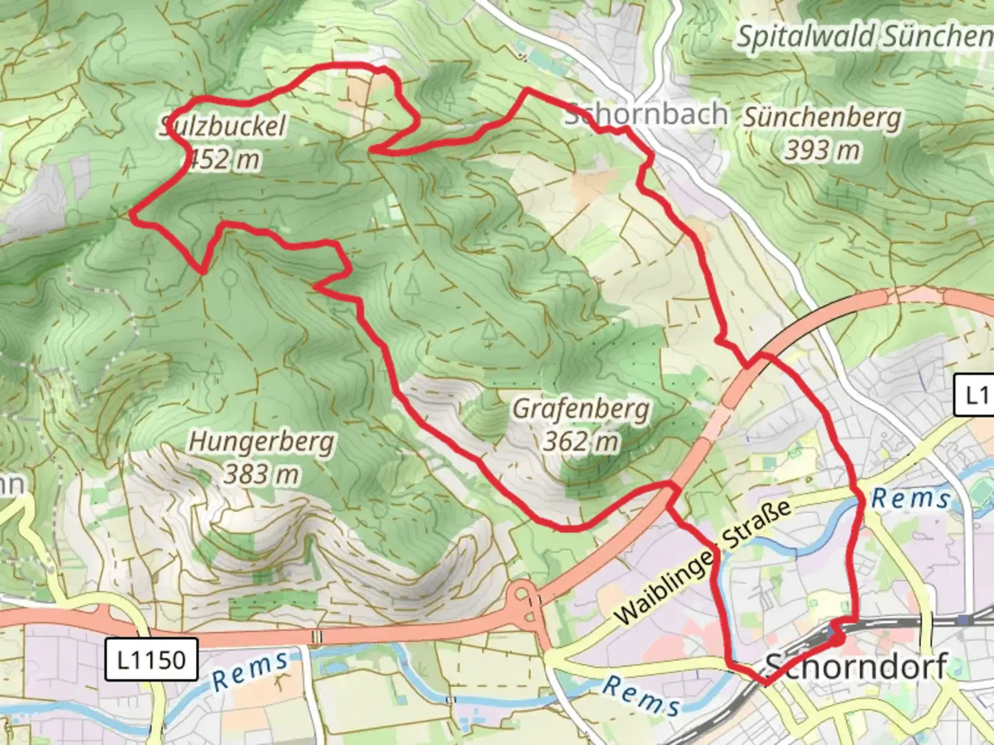 An image depicting the trail Streuobstwiesen Loop and its surrounding area.