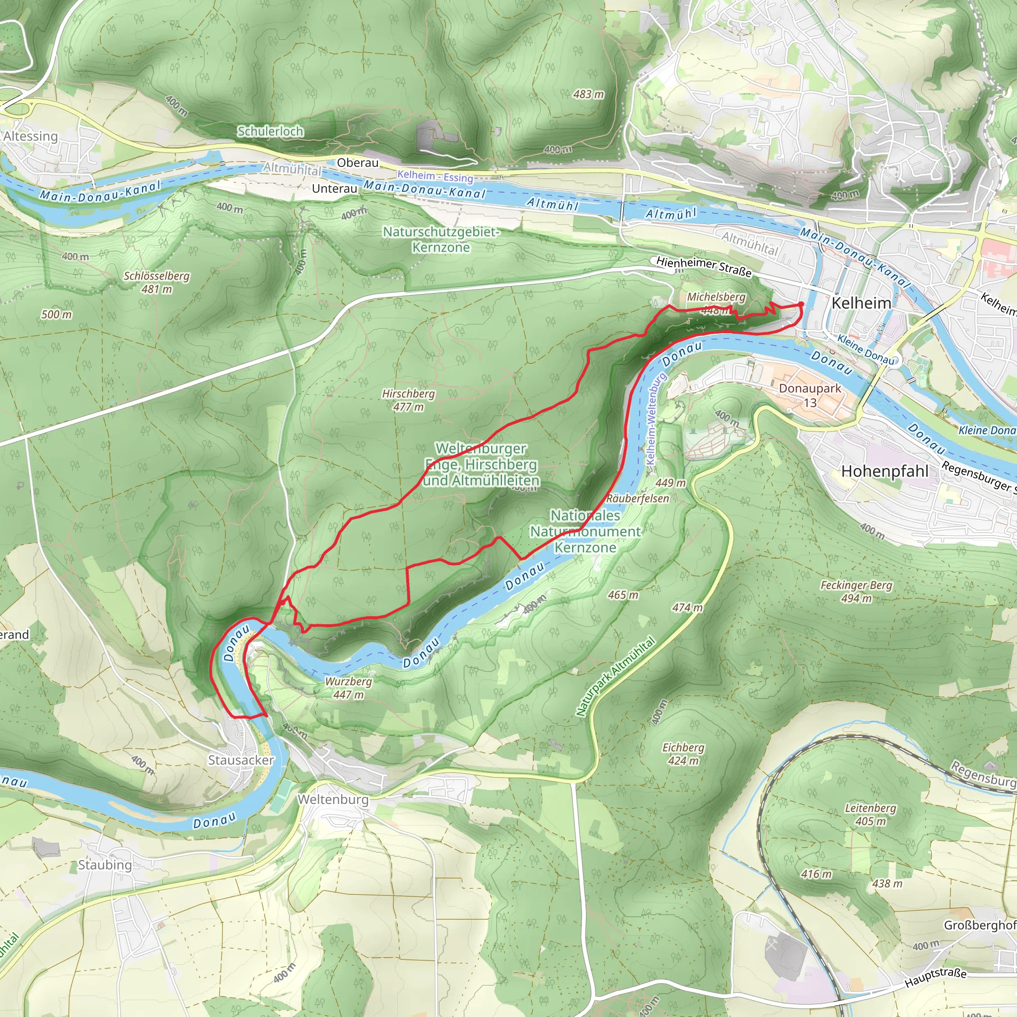 Donau via Jurasteig Haupt Route and Kelheim - Weltenburg mobile static map