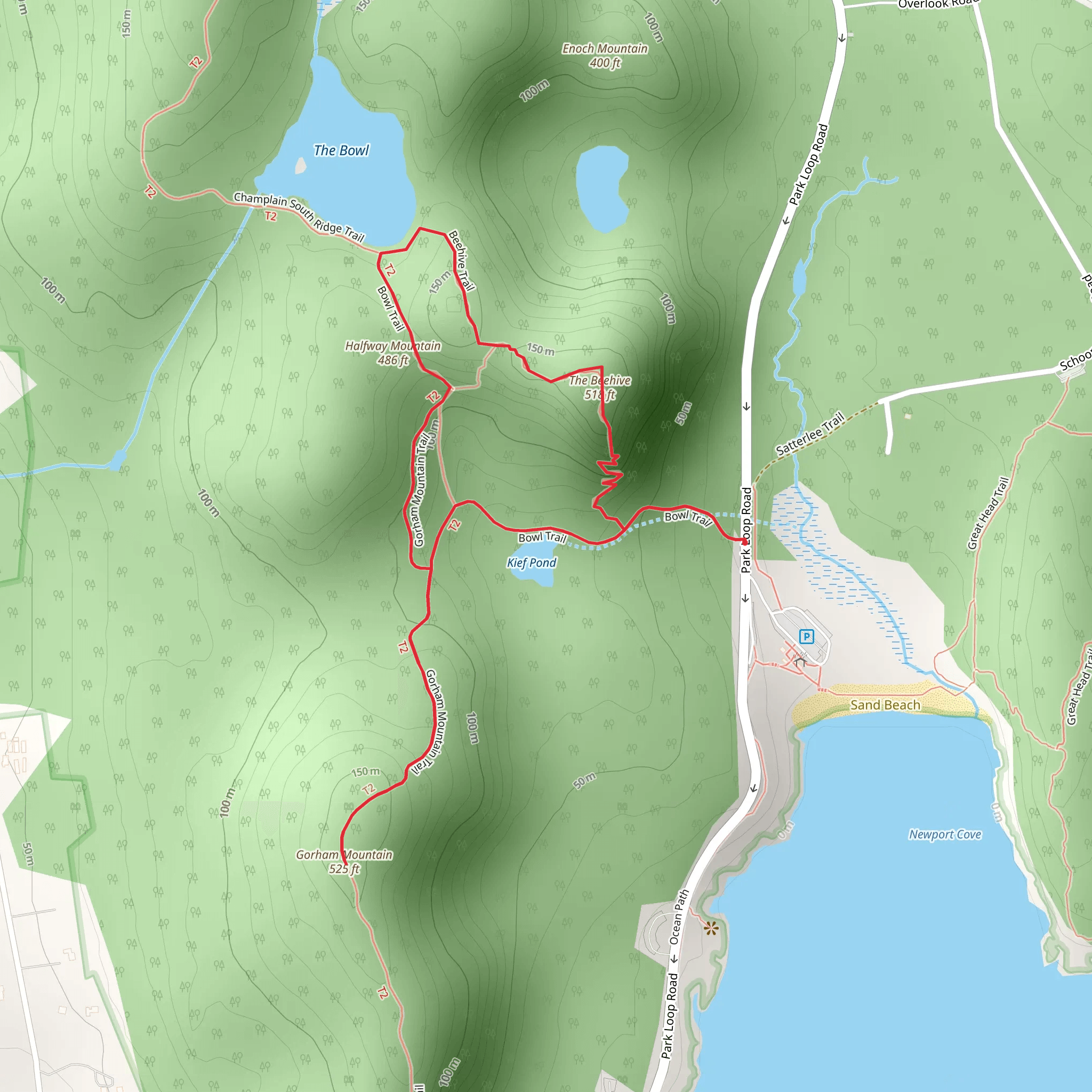 The Beehive, Halfway Mountain and Gorham Mountain Loop mobile static map