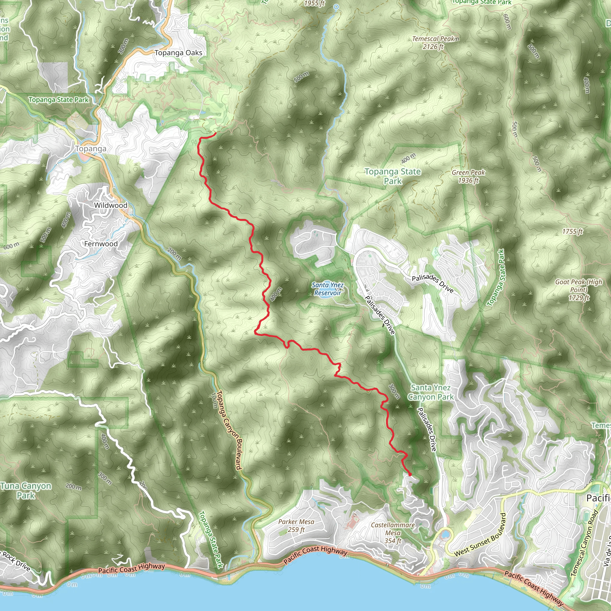 East Topanga Fire Road Trail mobile static map