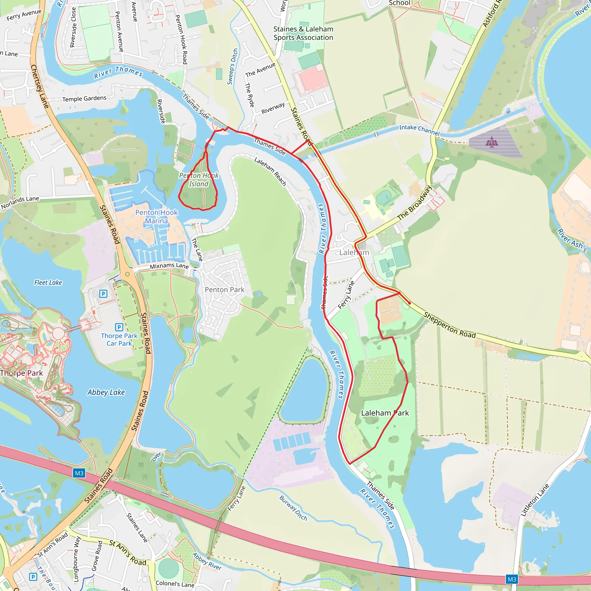Laleham and Penton Hook Island Walk mobile static map