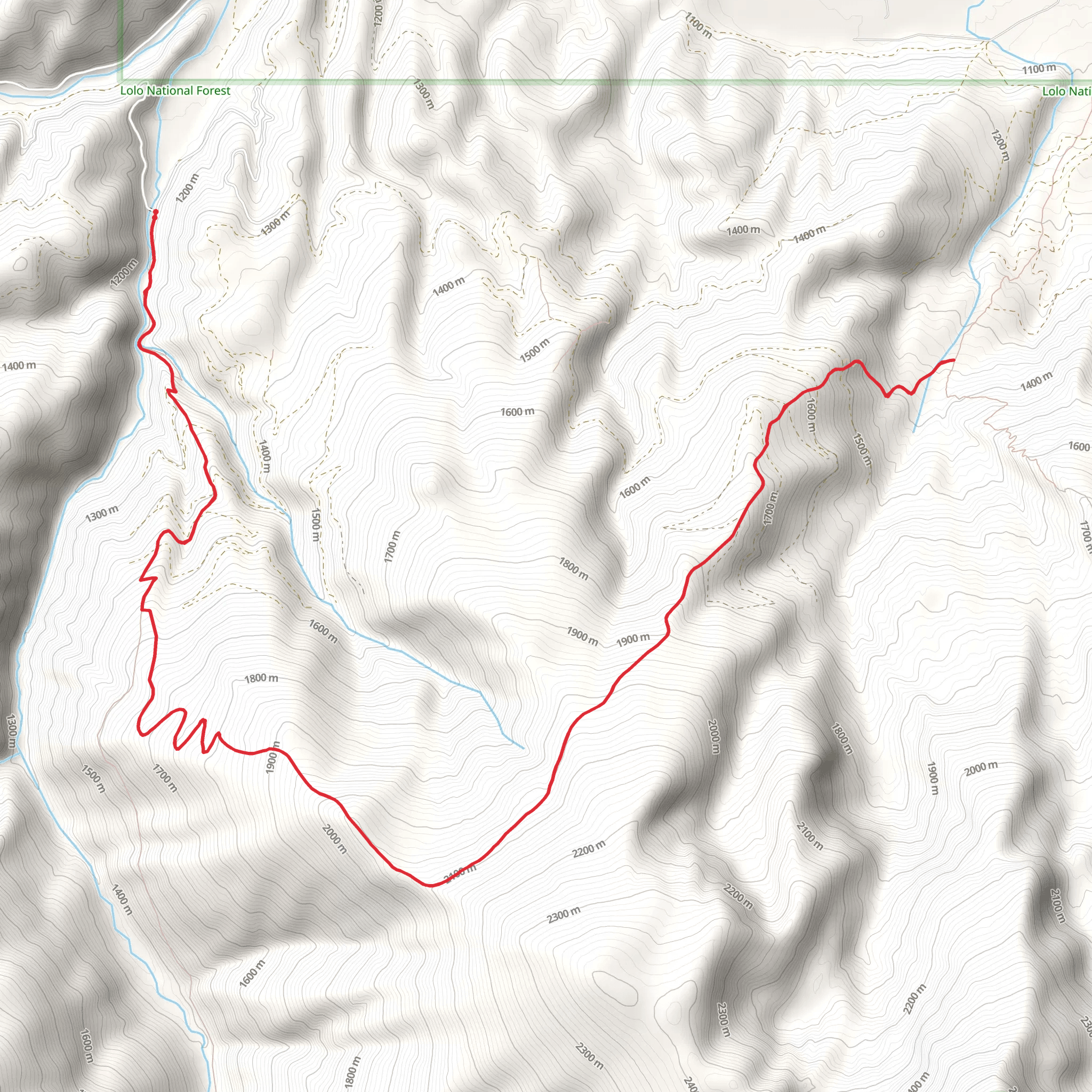 Lantern Ridge from South Fork Lolo Creek Trail mobile static map