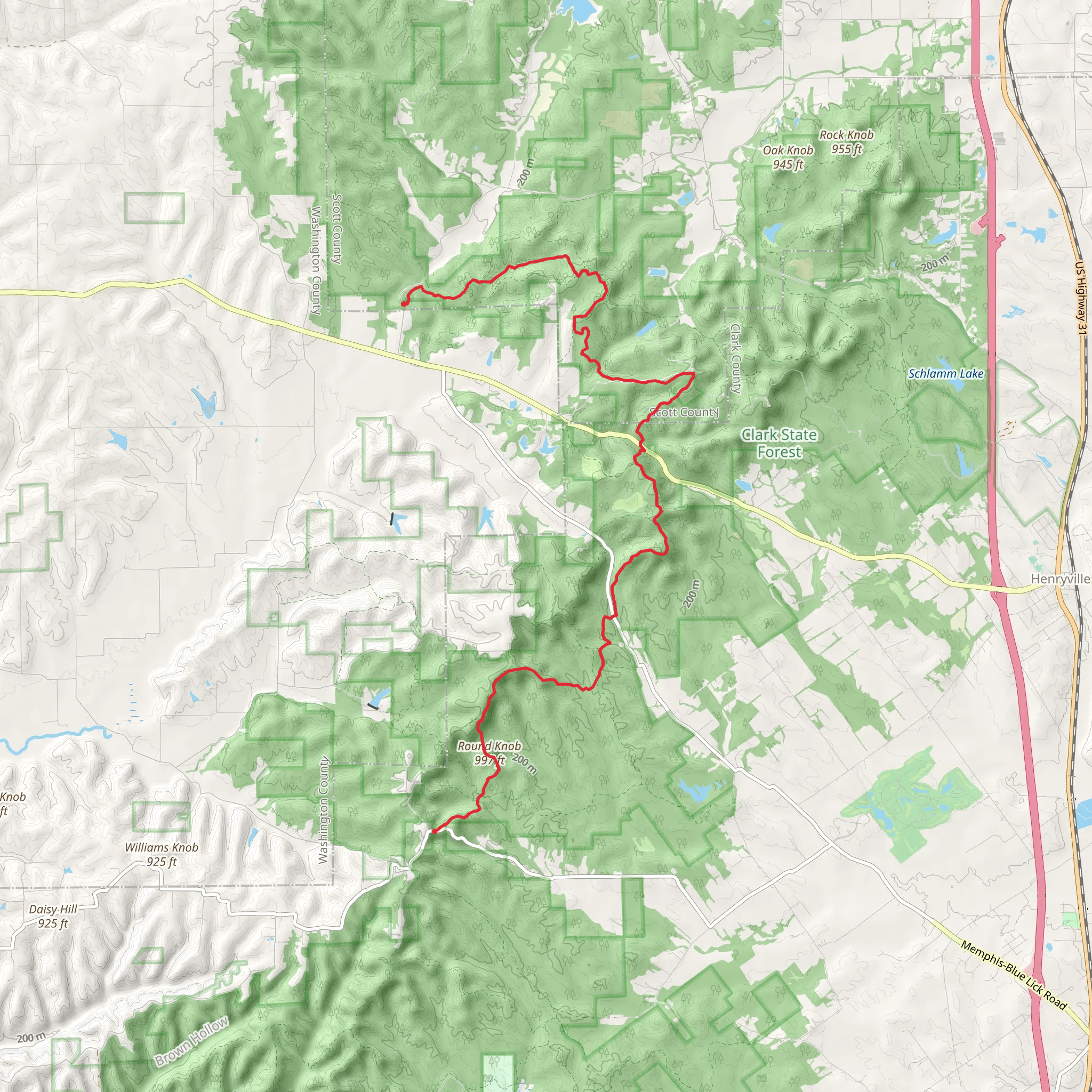 Knobstone Trail - Bartle Knob Road mobile static map