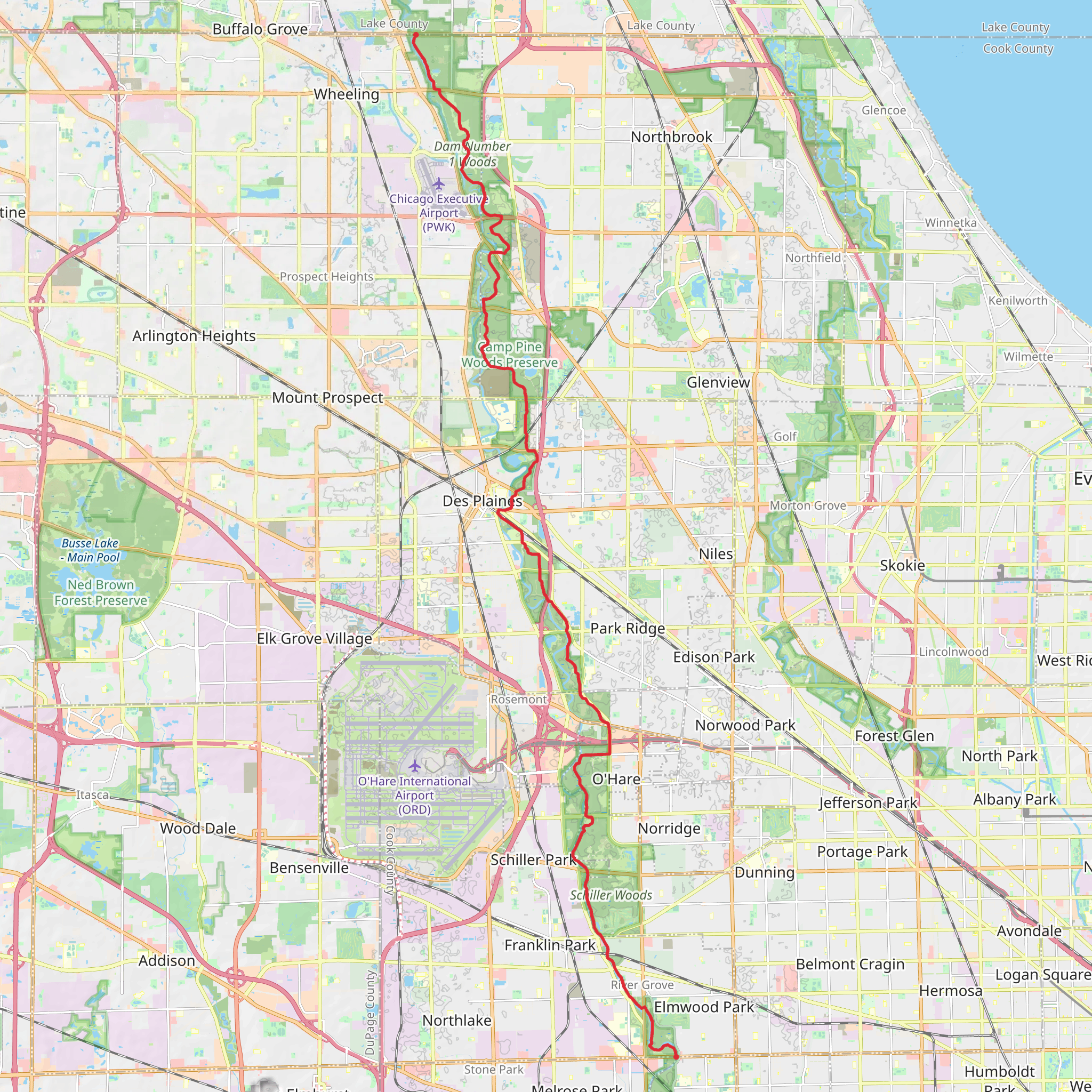 Des Plaines River Trail - Lake Cook Road mobile static map