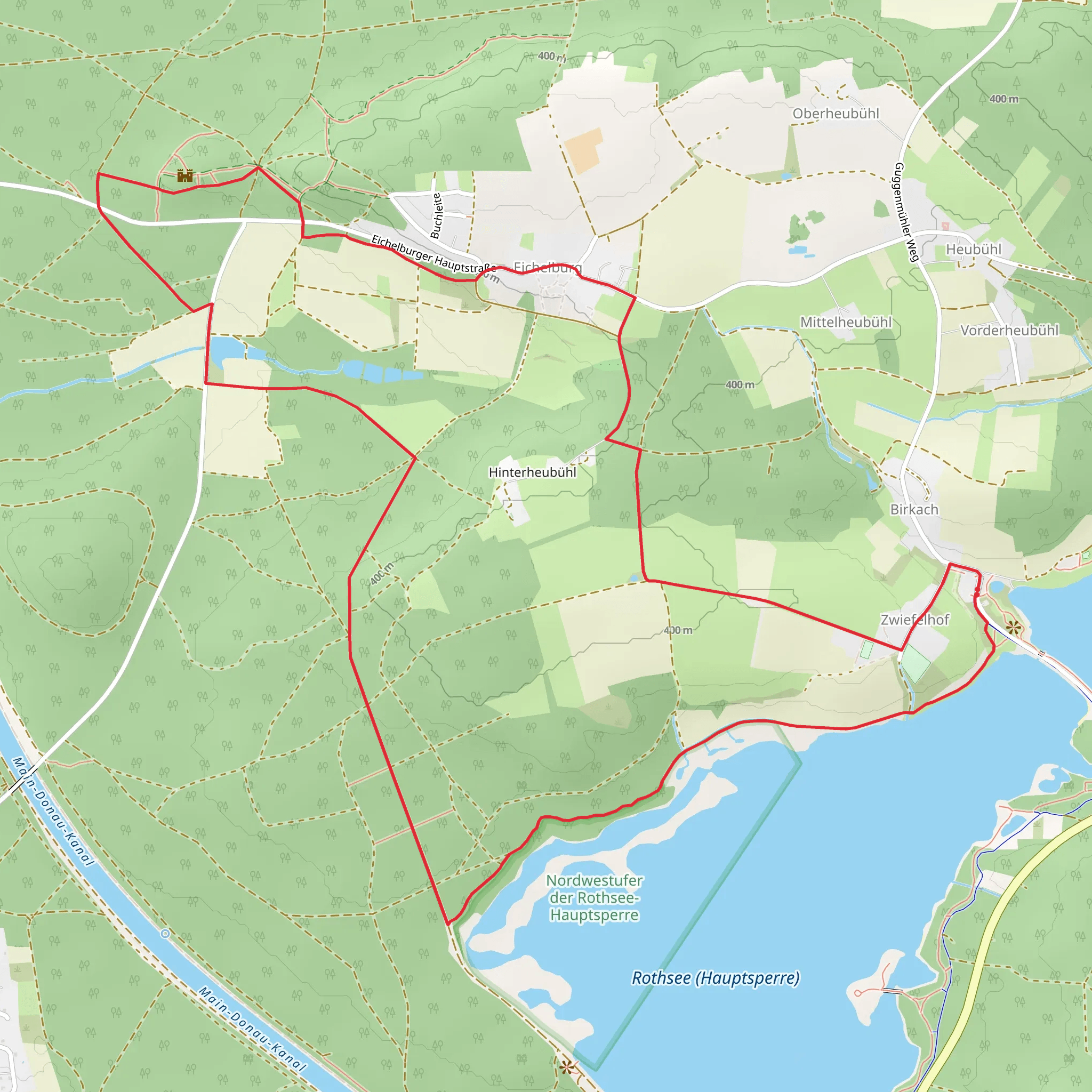 Rothsee via Fischlehrpfad and Seebuehler Rundweg mobile static map