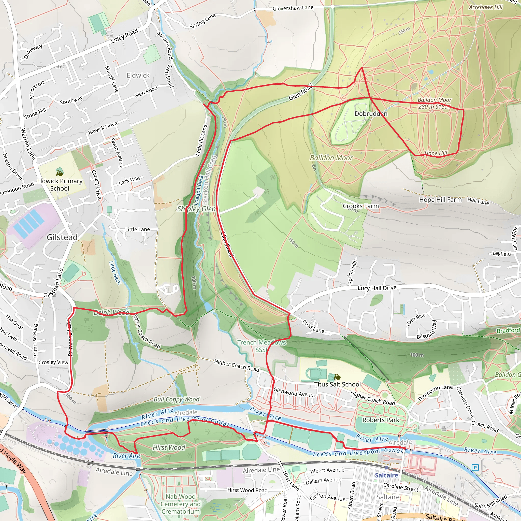 Hirst Wood, Delph Wood, Shipley Glen and Baildon Moor mobile static map