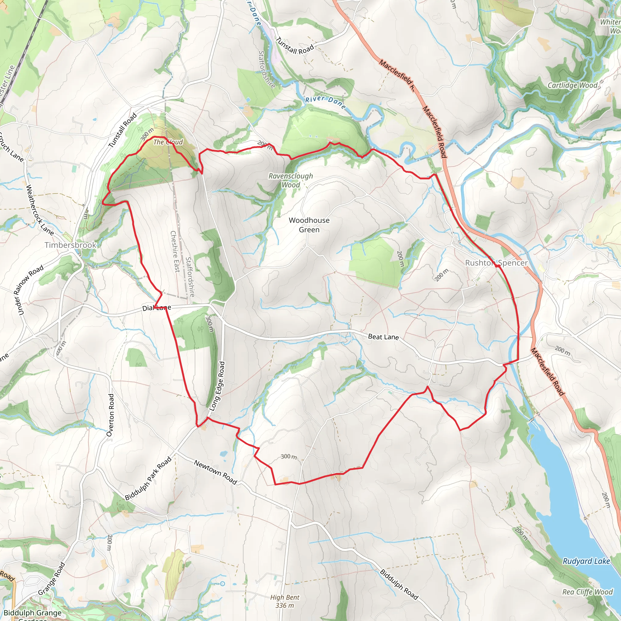 The Cloud from Rushton Spencer mobile static map