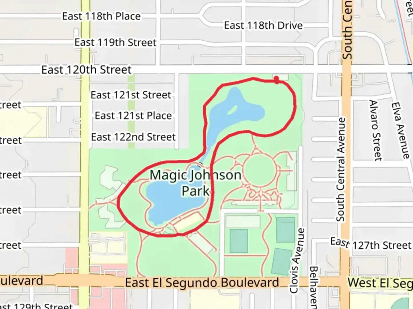 An image depicting the trail Magic Johnson Park Loop and its surrounding area.