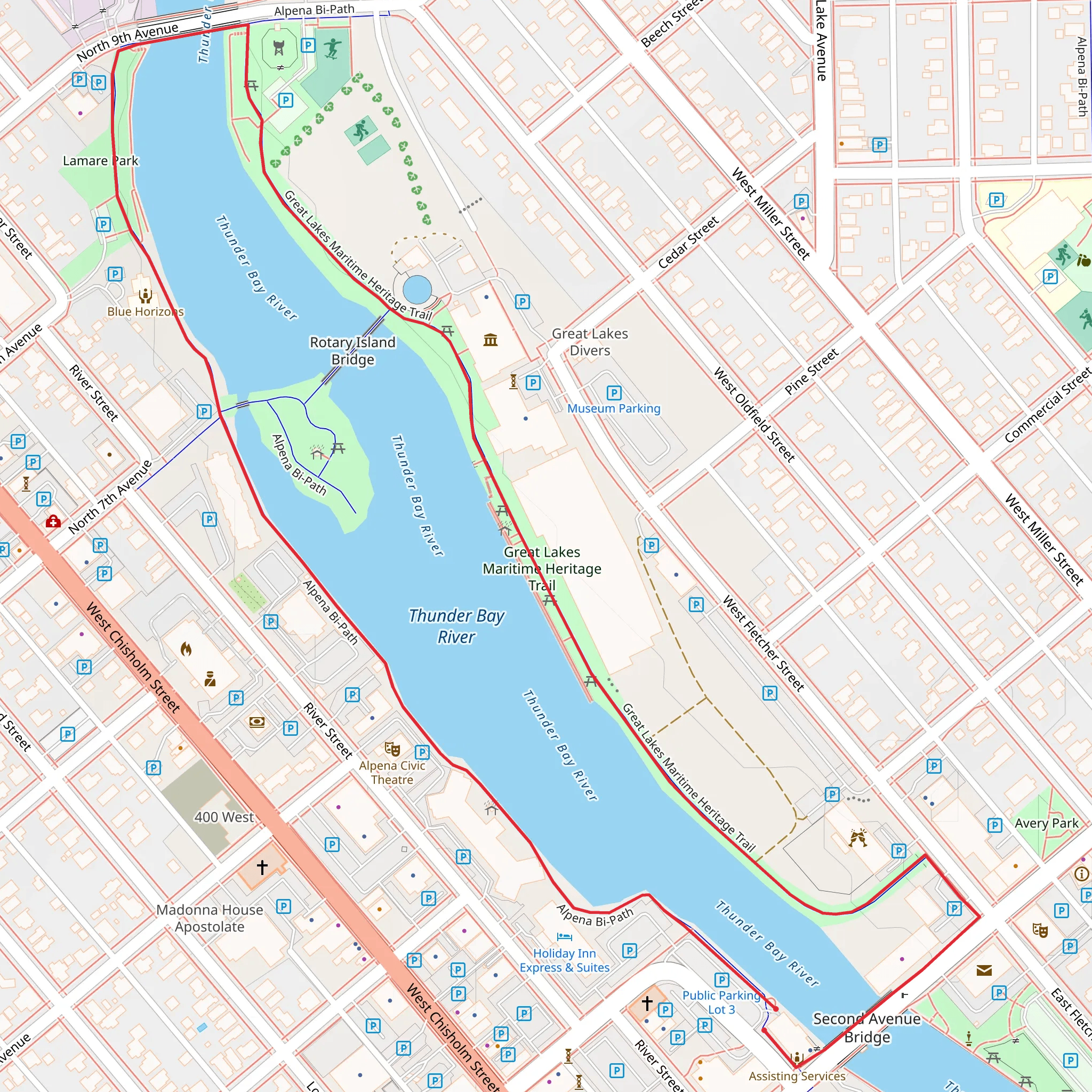 Alpena Rotary Island Mill Park and Great Lakes Maritime Heritage Loop Trail mobile static map