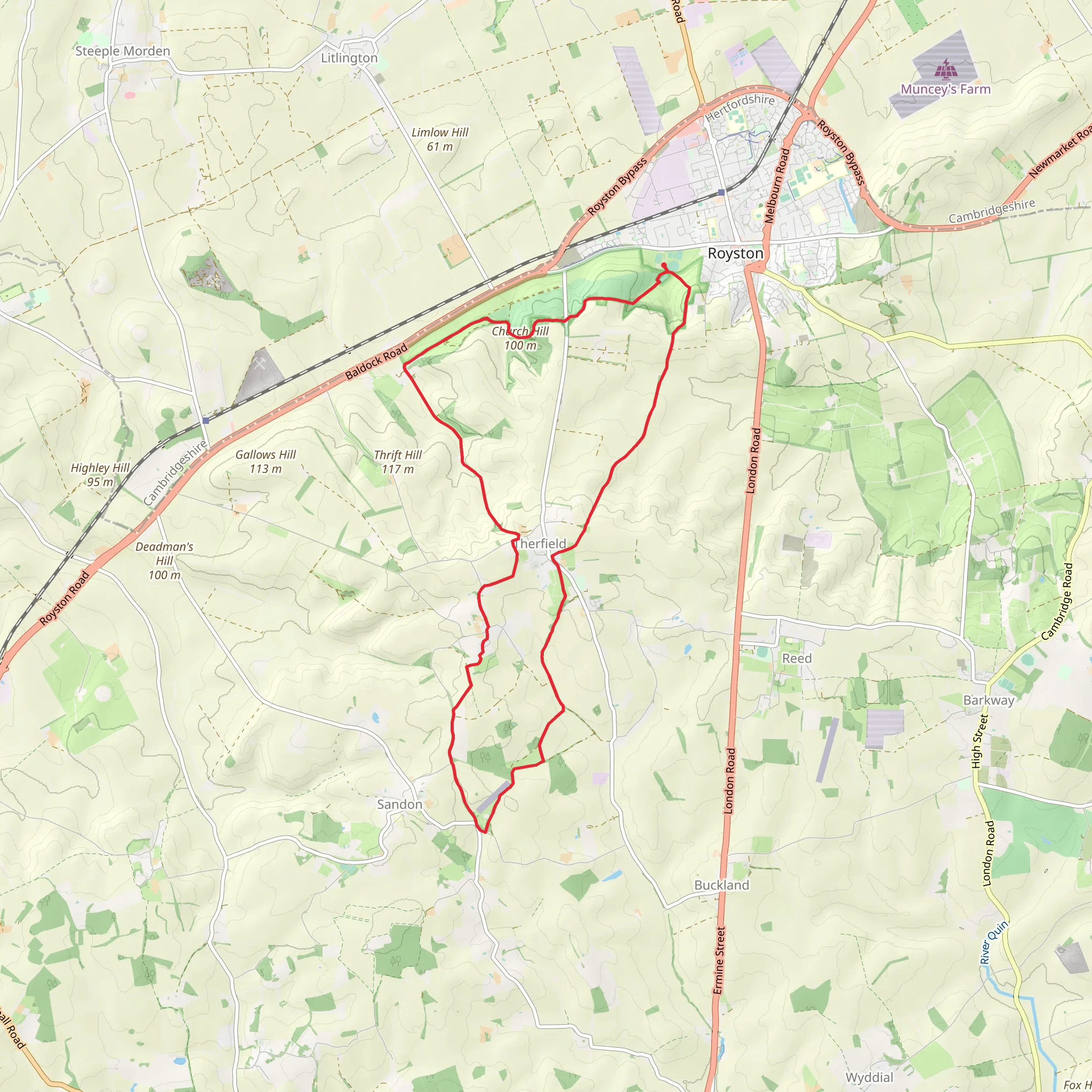 Royston to Therfield Loop mobile static map