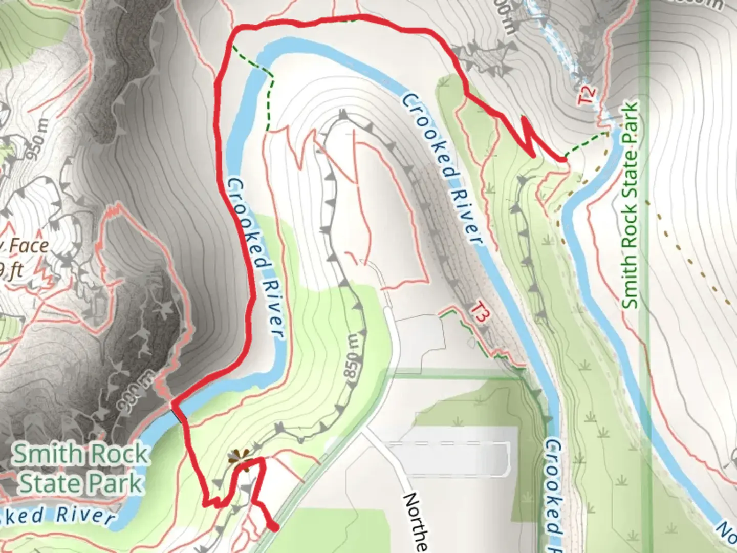 An image depicting the trail Crooked River and its surrounding area.