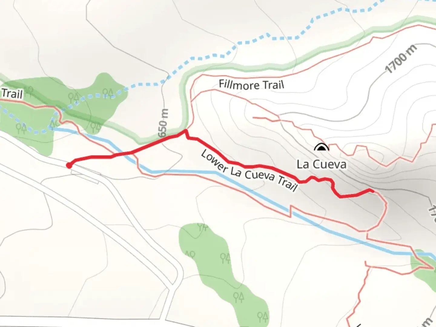 An image depicting the trail Lower La Cueva Trail and its surrounding area.