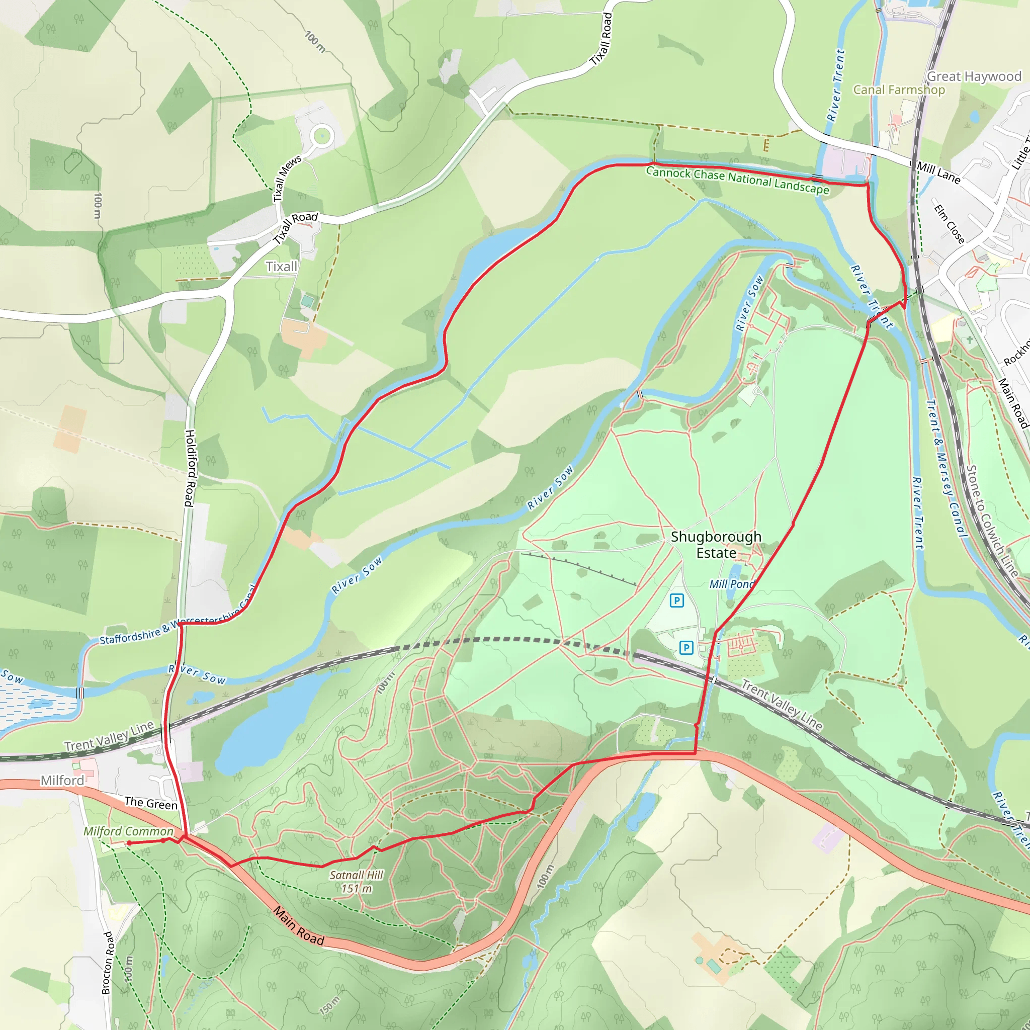 Shugborough from Milford mobile static map