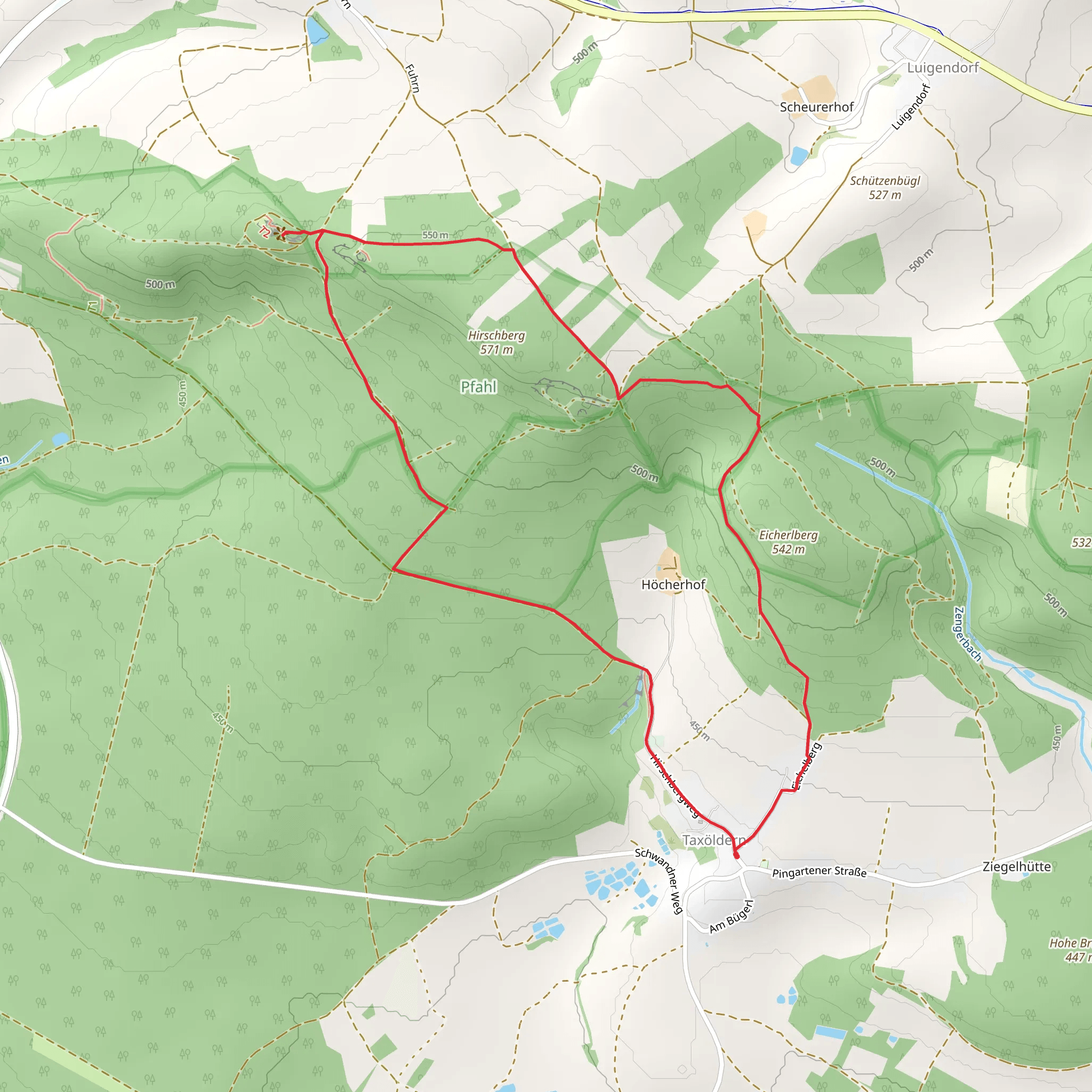 Aussichtsturm Hirschberg and Pfahl Loop - Taxöldern mobile static map