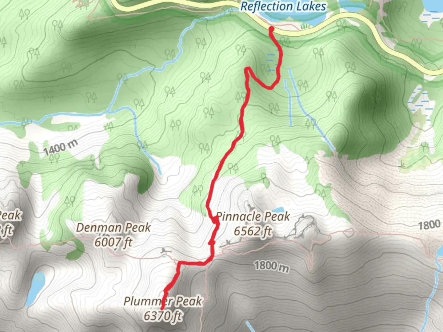 An image depicting the trail Plummer Peak via Pinnacle Peak Trail and its surrounding area.