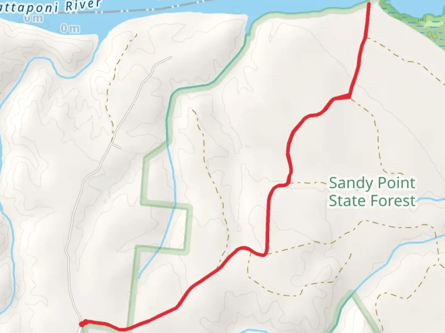 An image depicting the trail Mattaponi River - Sandy Point Road and its surrounding area.