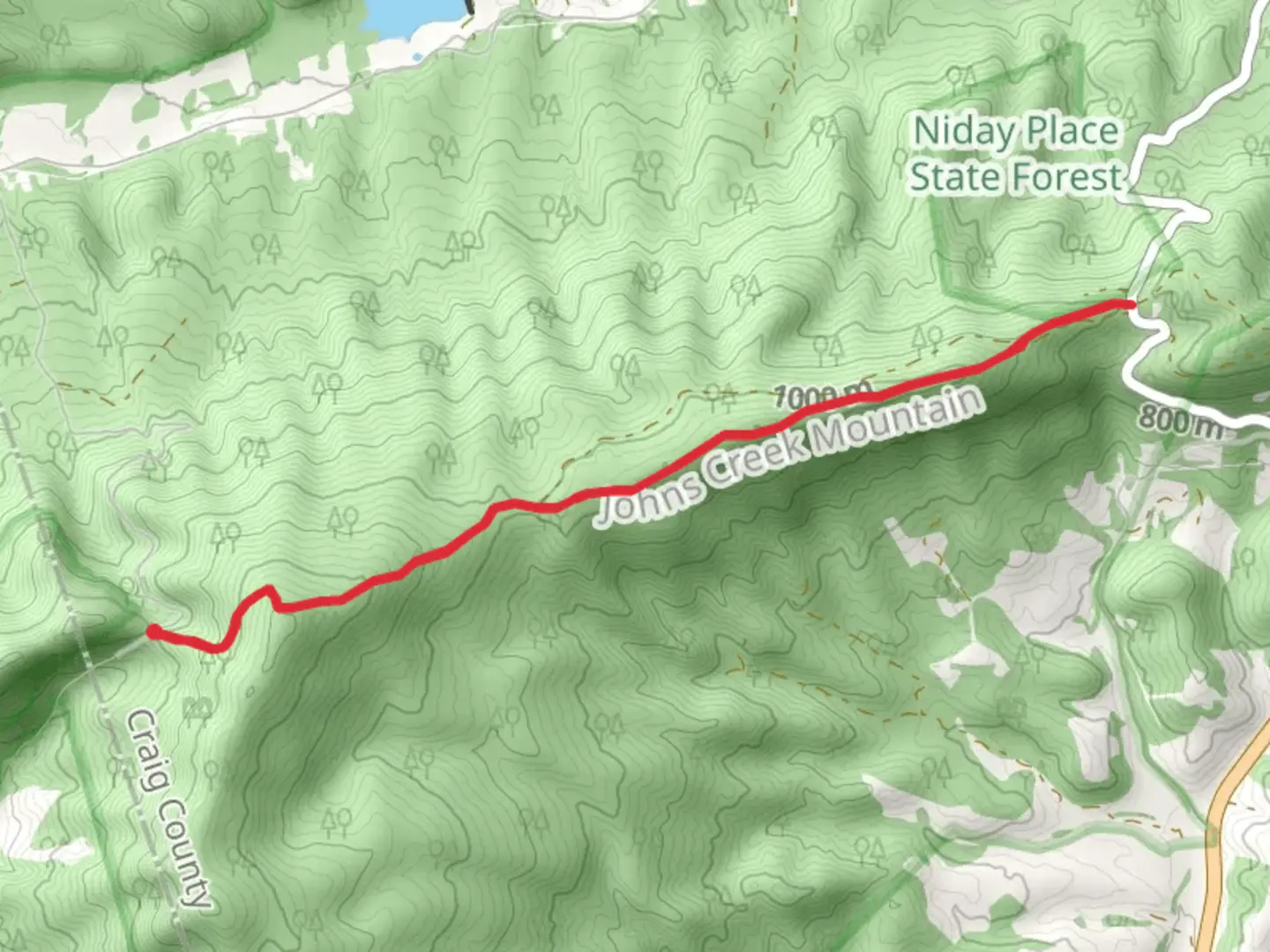 An image depicting the trail Johns Creek Mountain Trail and its surrounding area.