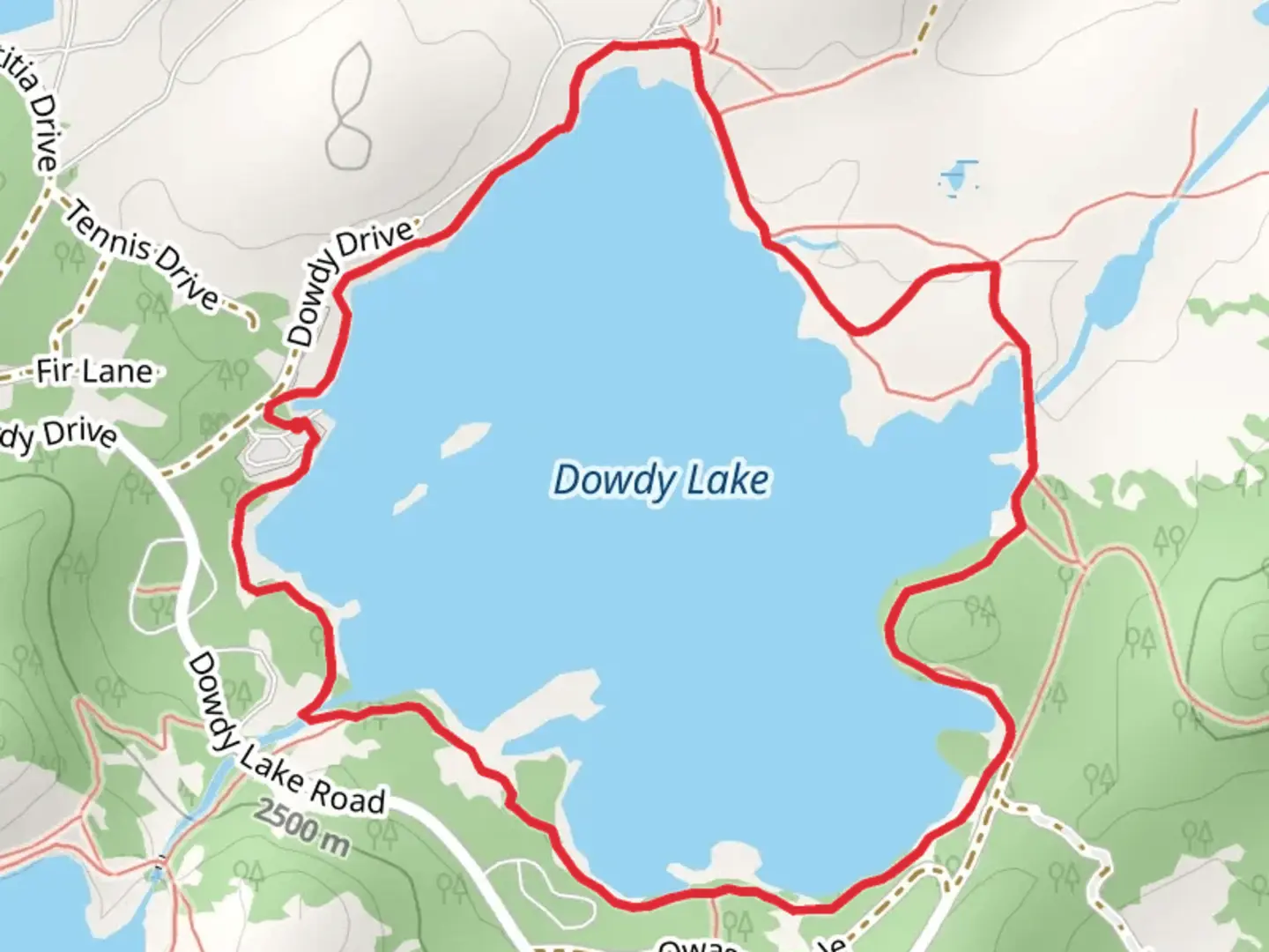 An image depicting the trail Dowdy Lake Loop and its surrounding area.