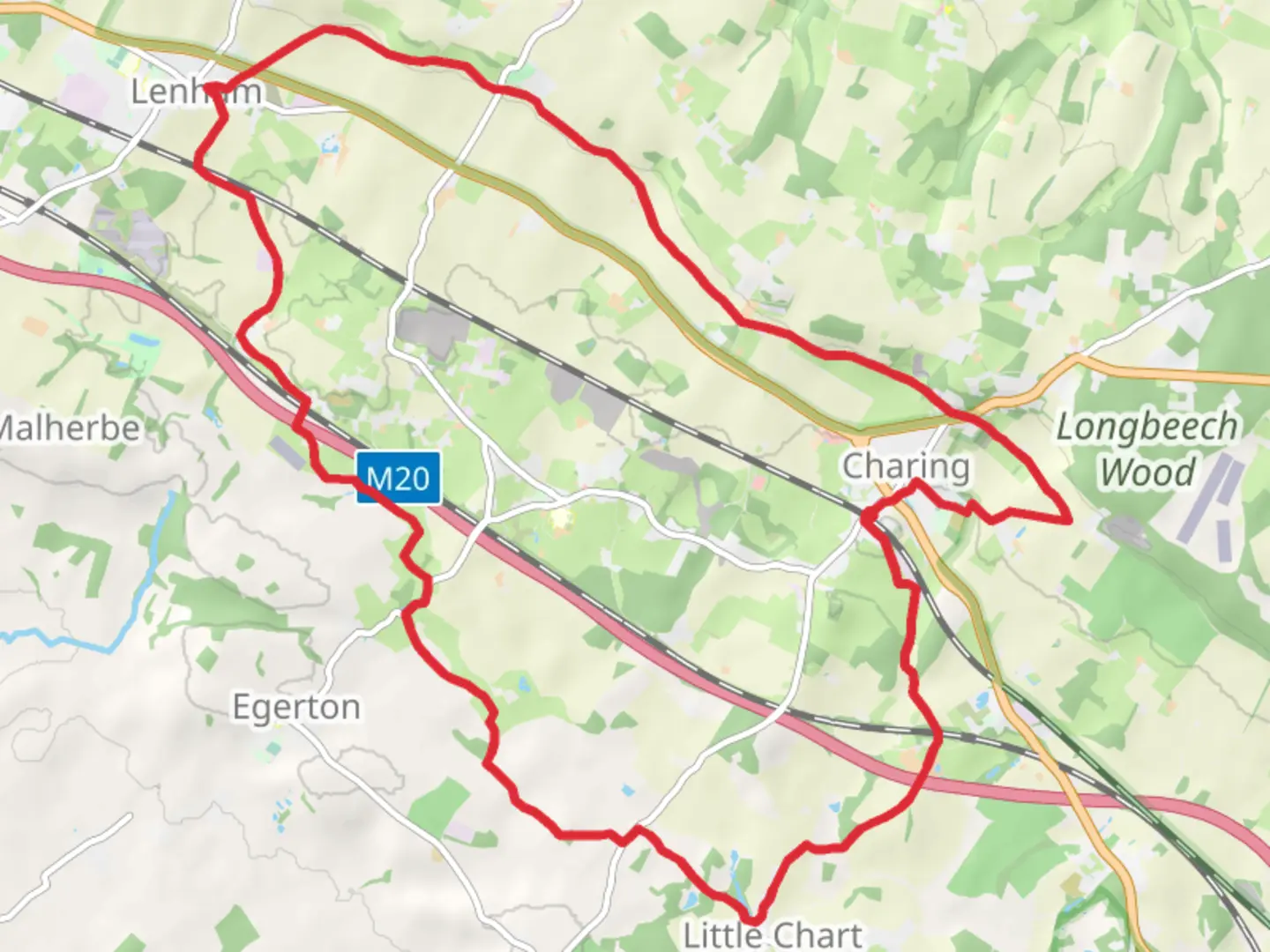 An image depicting the trail Charing to Lenham Loop Walk and its surrounding area.