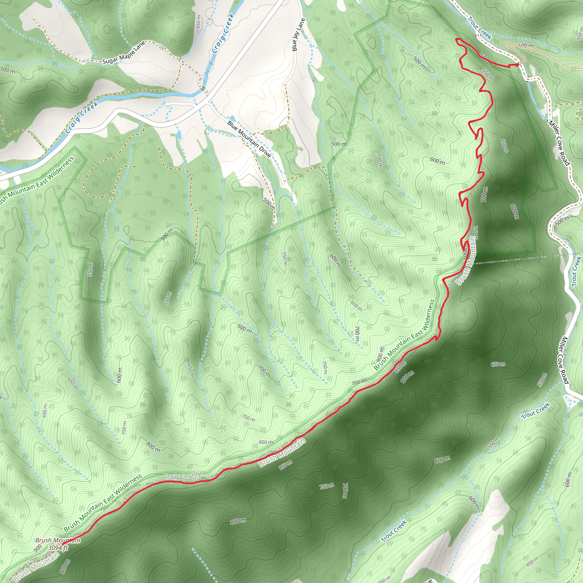 Brush Mountain via Appalachian Trail from State Route 620 mobile static map
