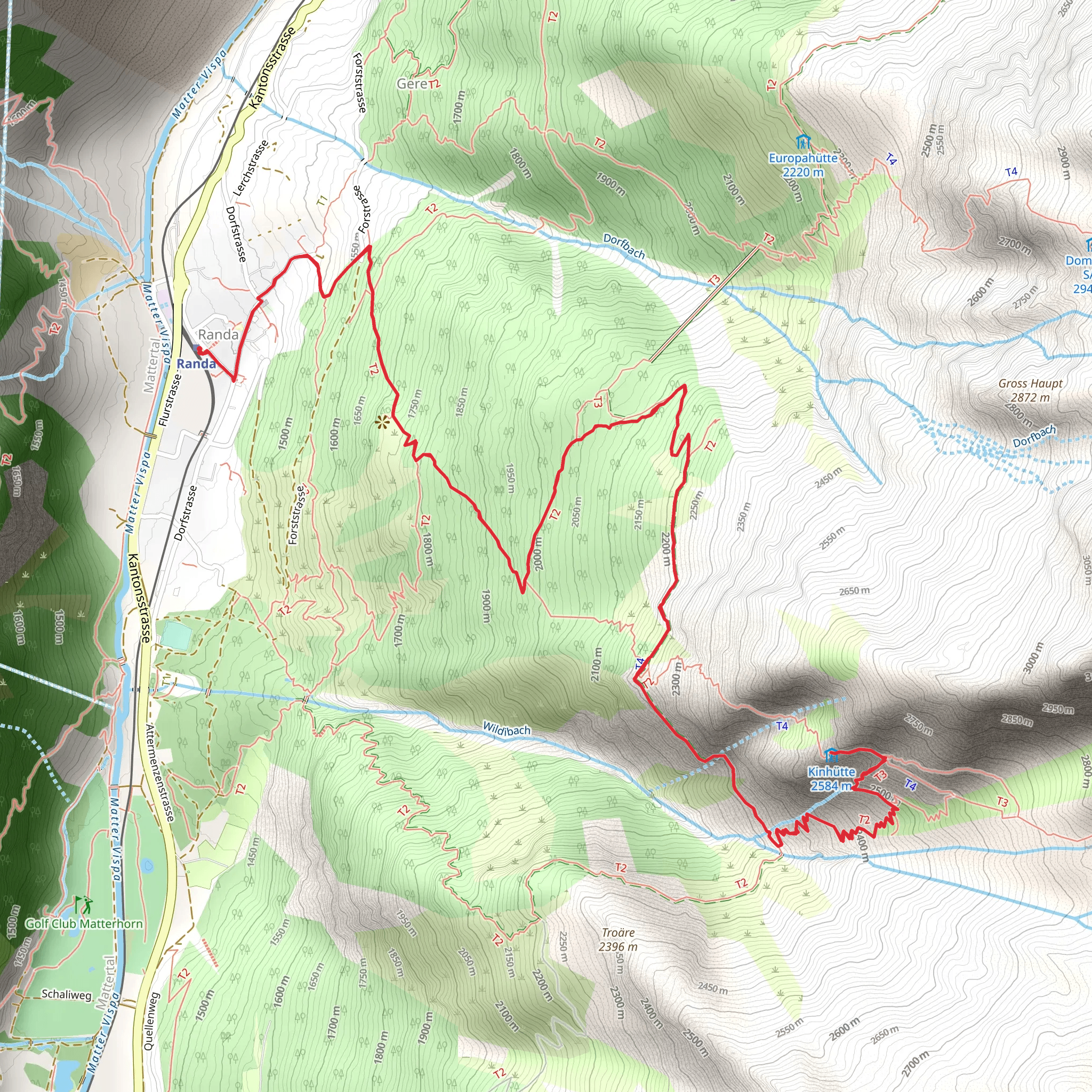 Hike to the Kin Hut - via Randa Nr 67 mobile static map