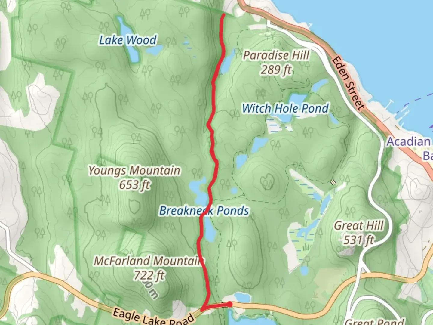 An image depicting the trail Breakneck Ponds via Breakneck Road and its surrounding area.