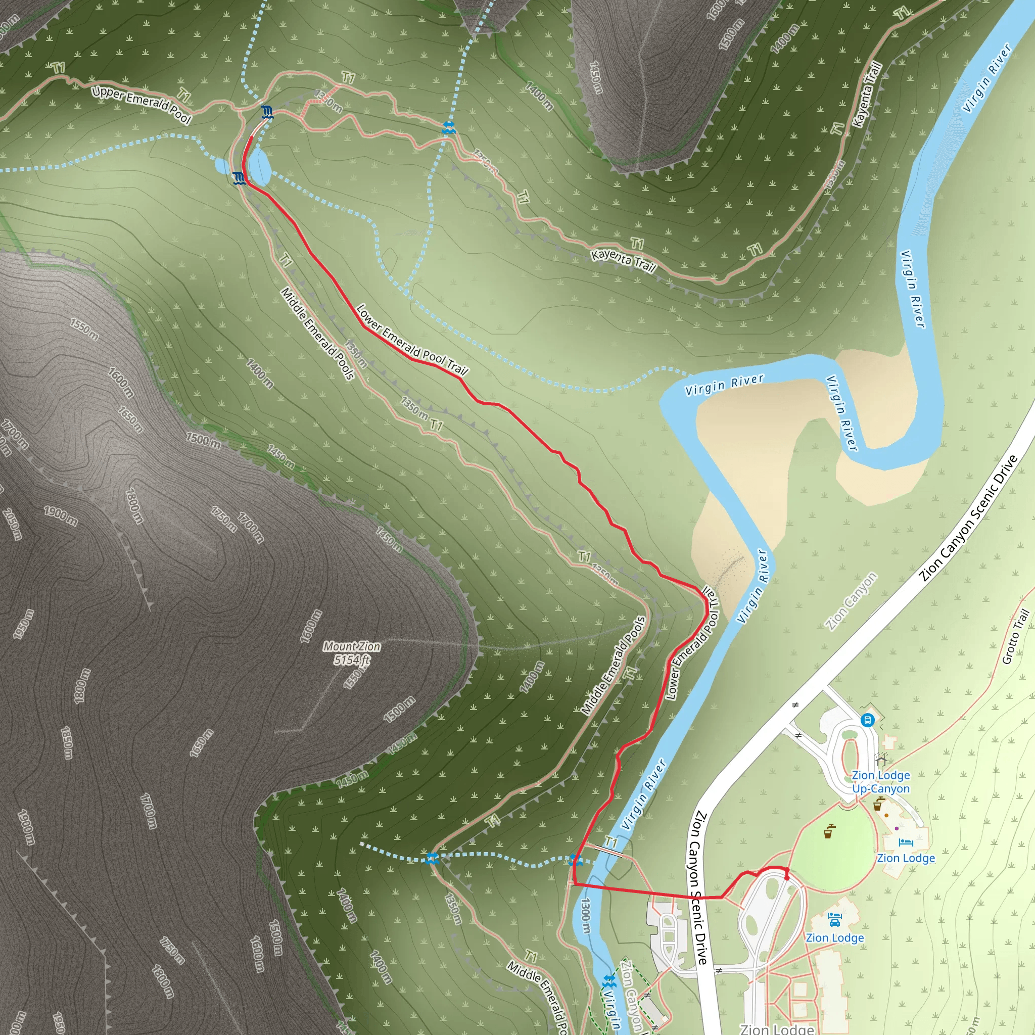 Lower Emerald Pool Trail mobile static map