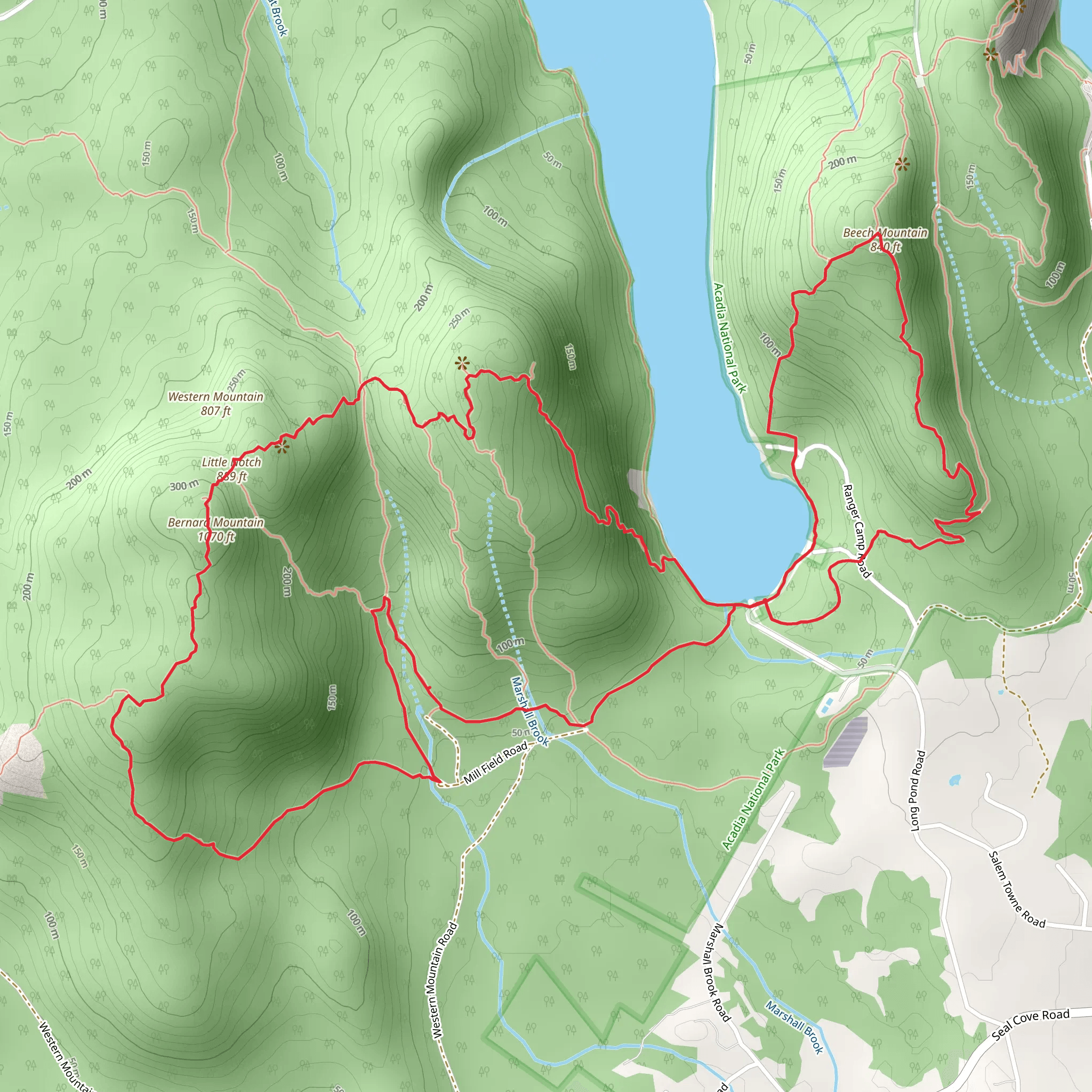 Beech Mountain and Bernard Mountain Loop via Long Pond mobile static map