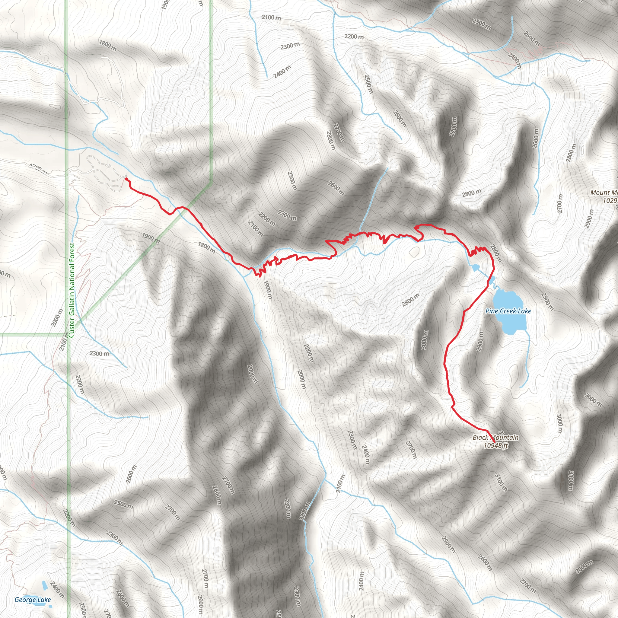 Black Mountain, Pine Creek Lake and Jewel Lake via Pine Creek Trail mobile static map