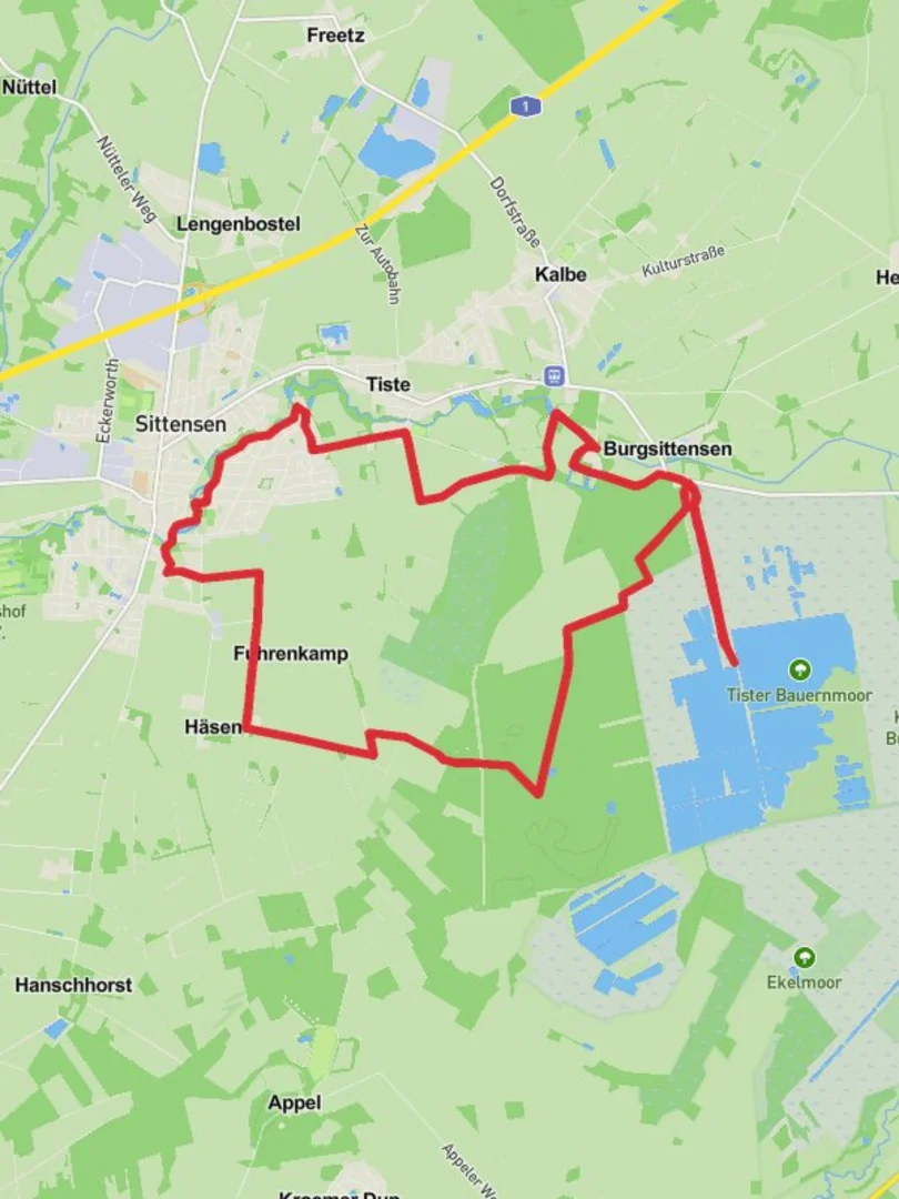 An image depicting the trail Sittensen and Tister Bauernmoor Loop and its surrounding area.
