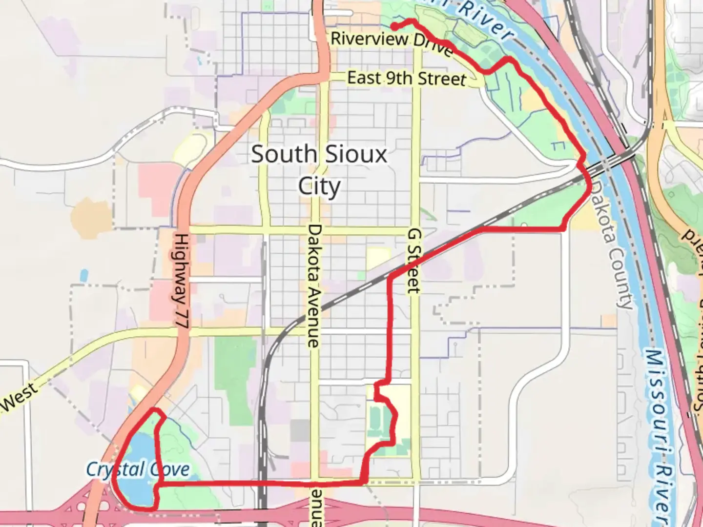 An image depicting the trail Missouri River - Crystal Cove and its surrounding area.