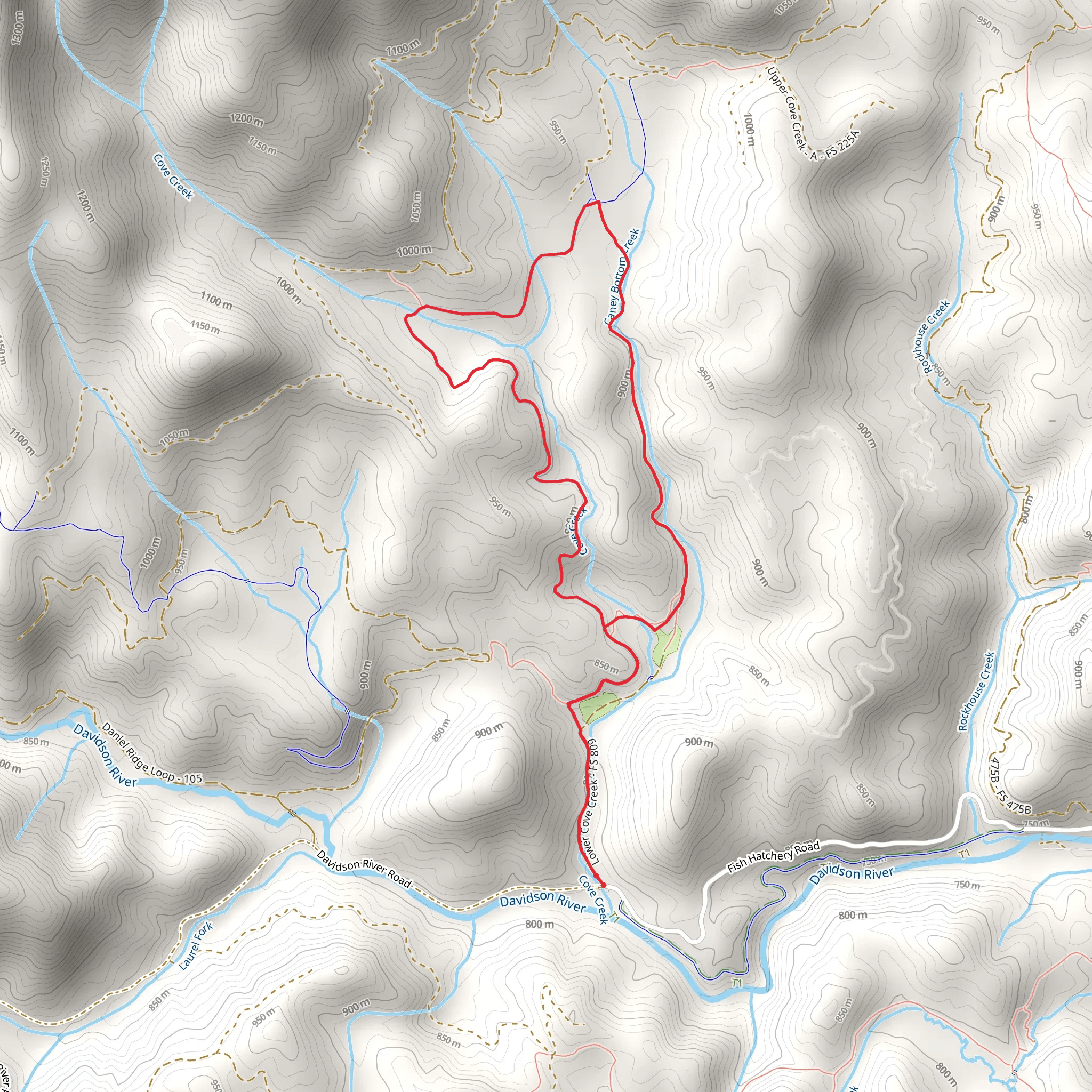 Cove Creek and Caney Bottom Trail mobile static map