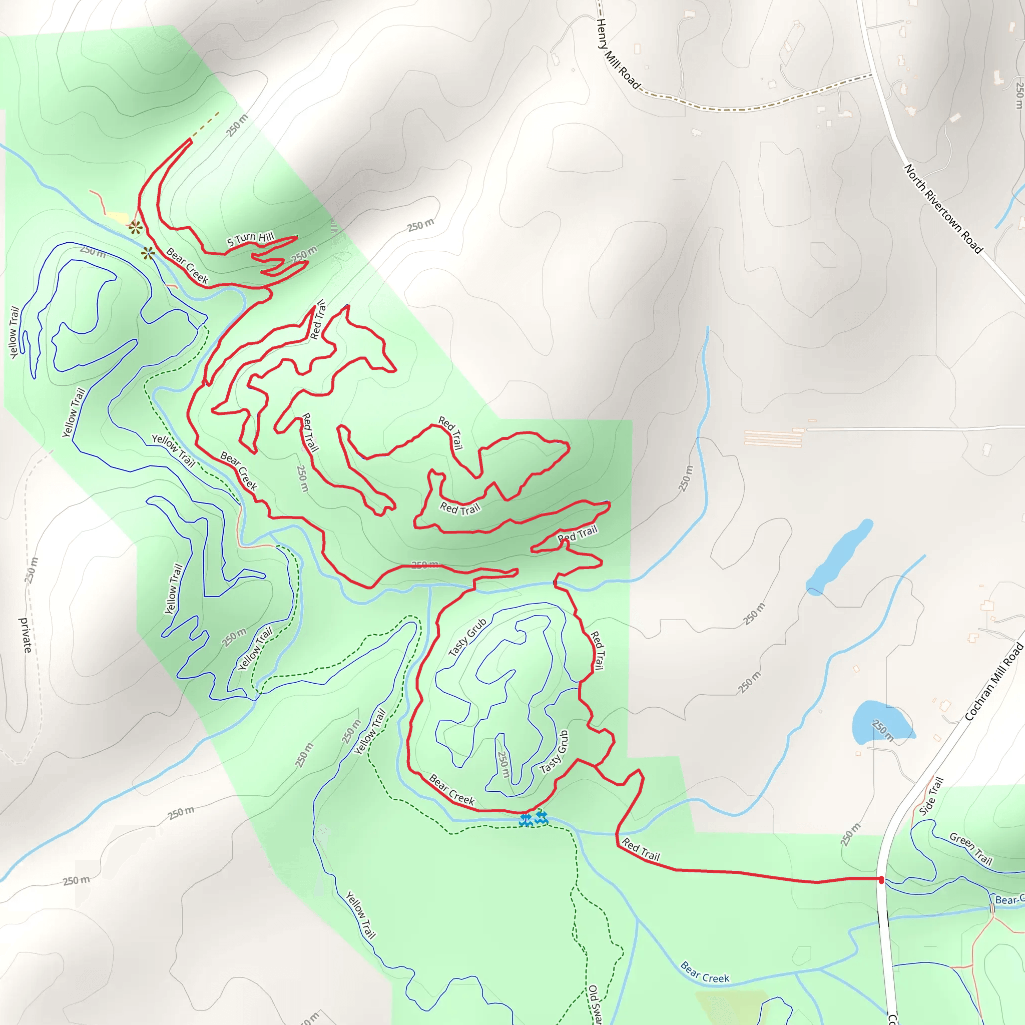 Red Trail and 5 Turn Hill Loop mobile static map
