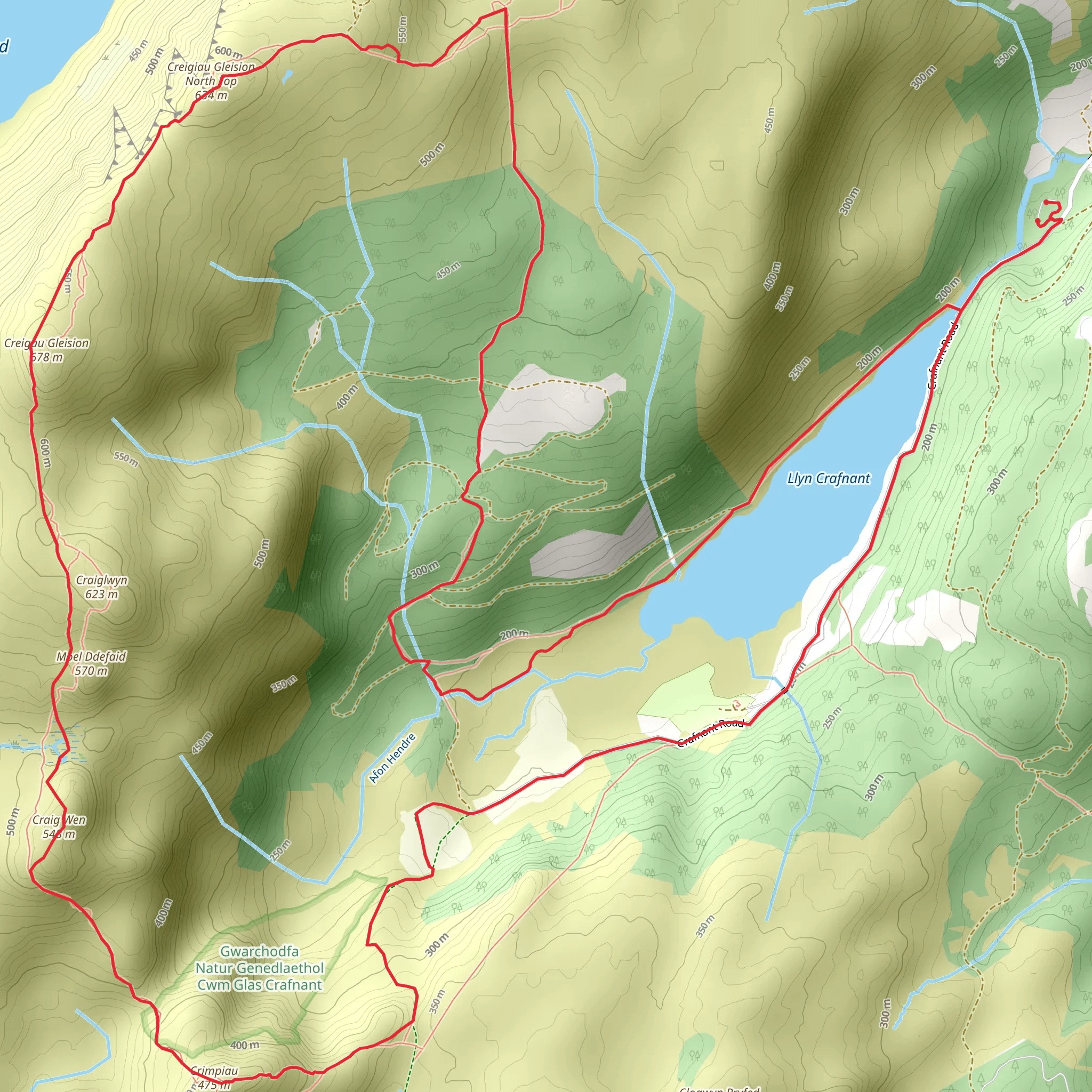 Crimpiau and Creigiau Gleision from Llyn Crafnant mobile static map