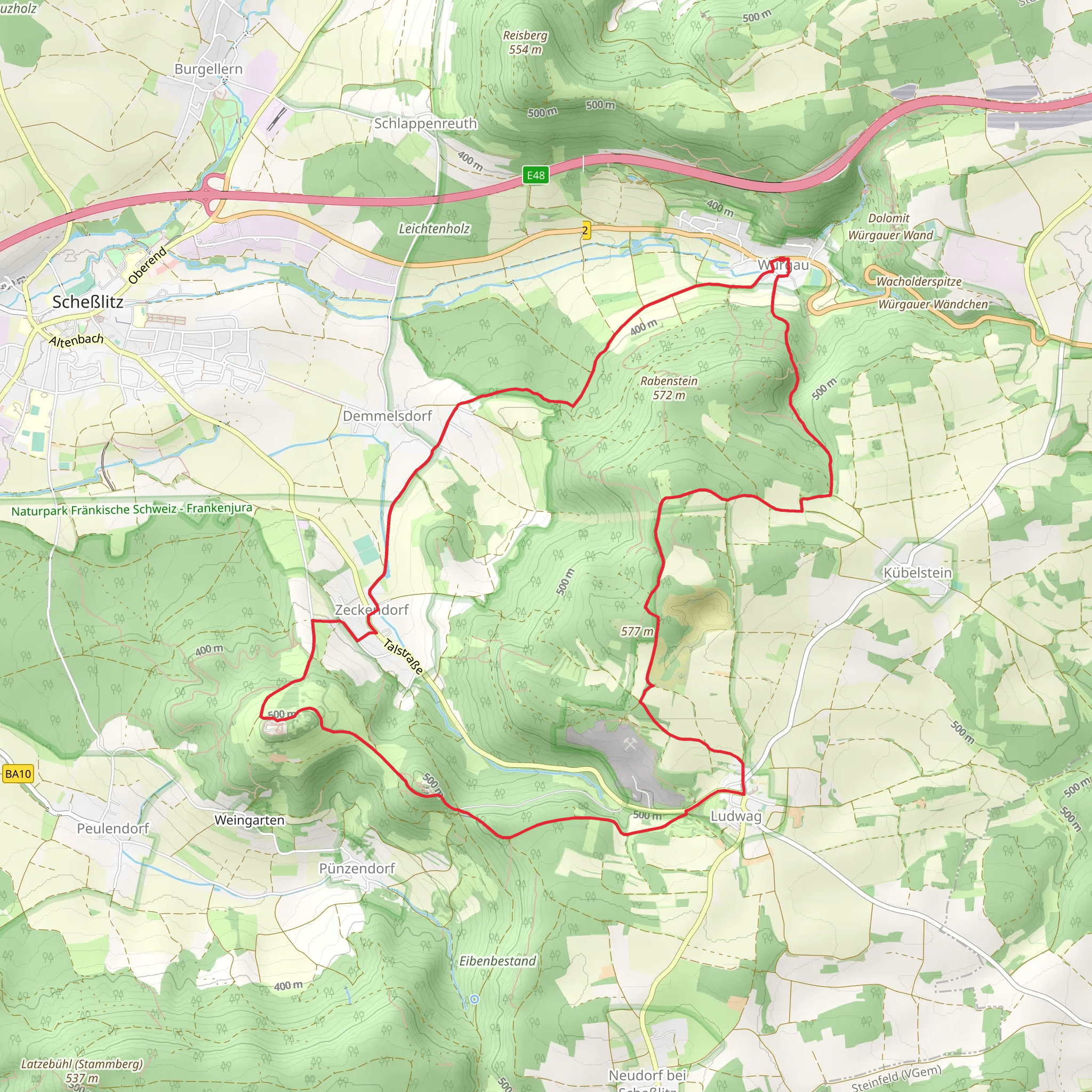 Heidenstein and Giechburg Loop via Wurgau mobile static map