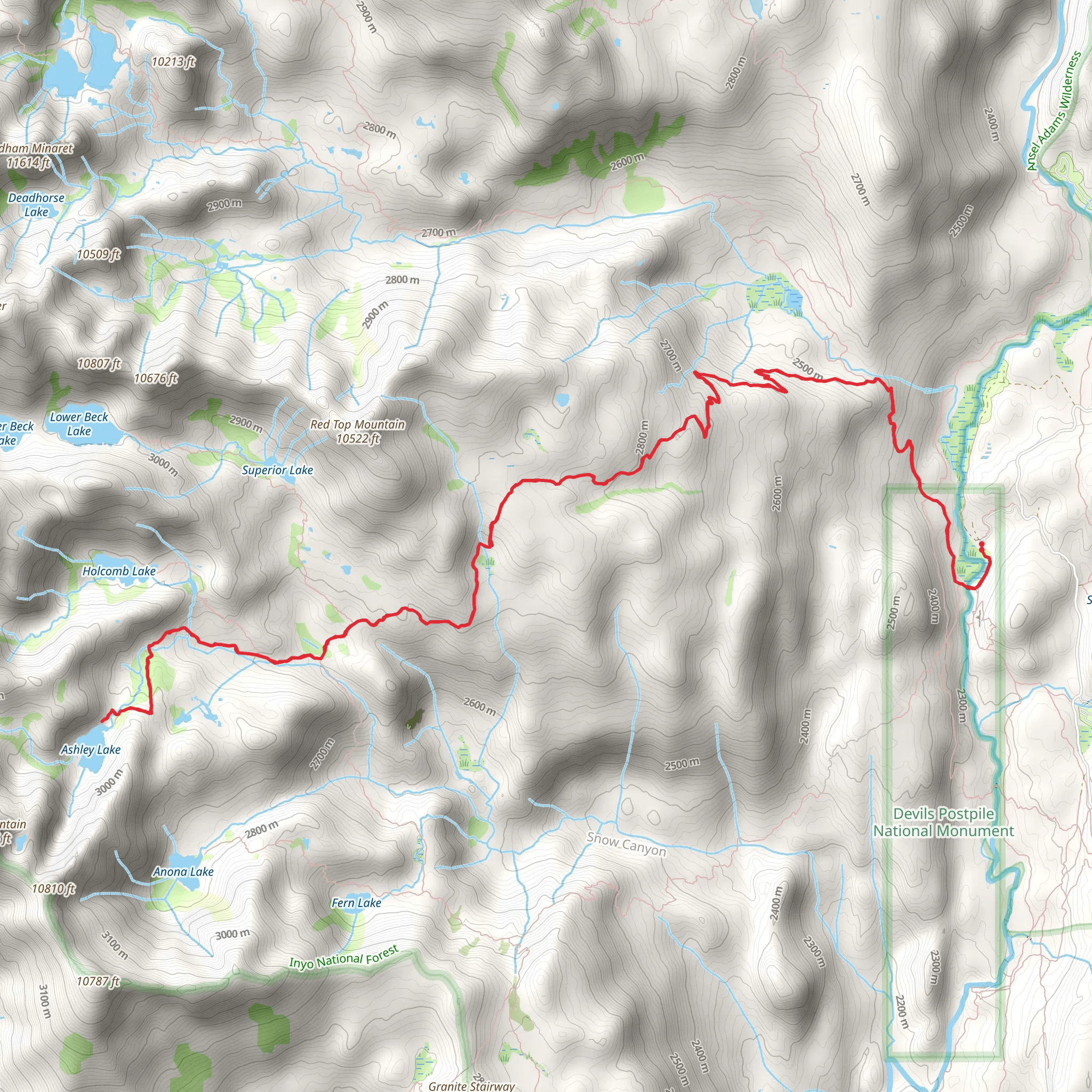 Ashley Lake via John Muir Trail mobile static map