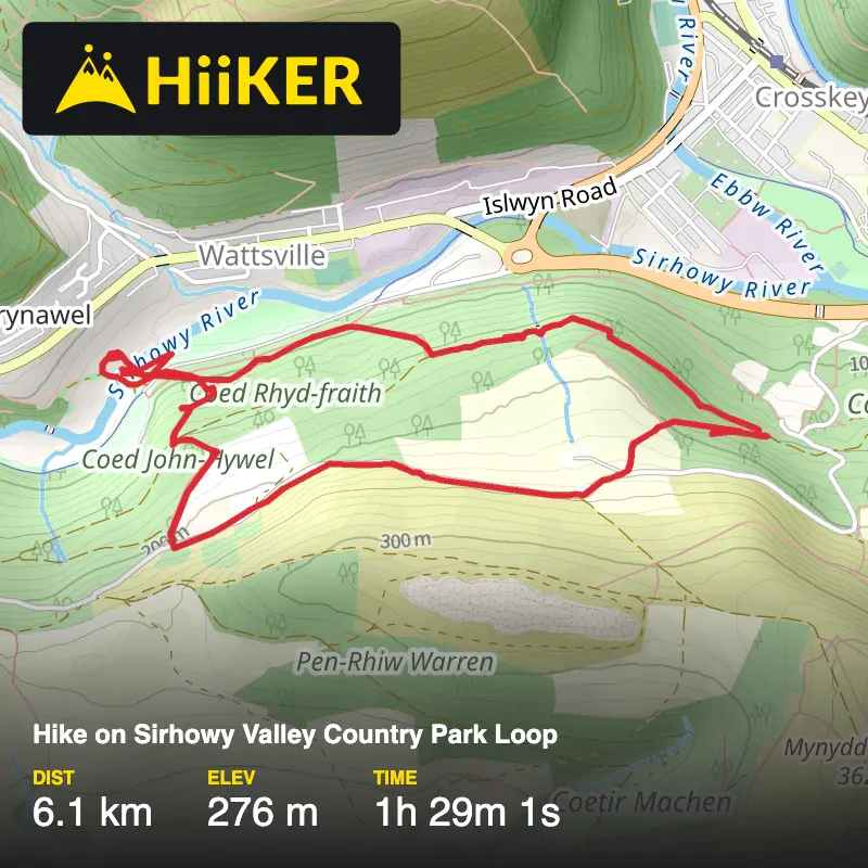 A map preview of the recording Hike on Sirhowy Valley Country Park Loop.