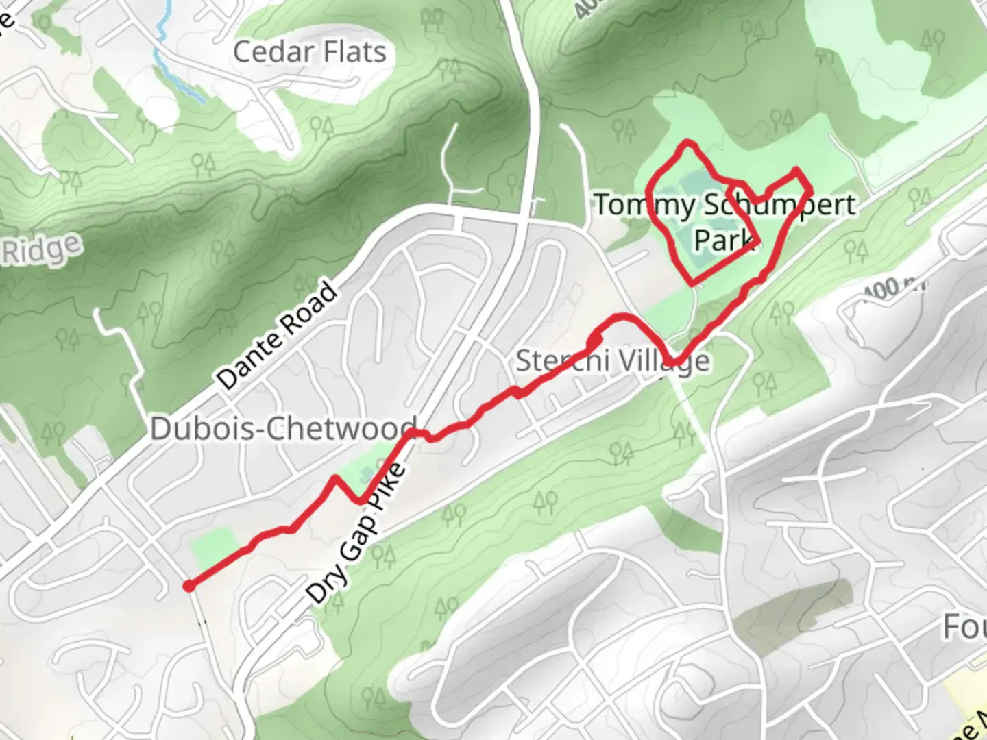 An image depicting the trail Knob Fork Greenway Loop and its surrounding area.