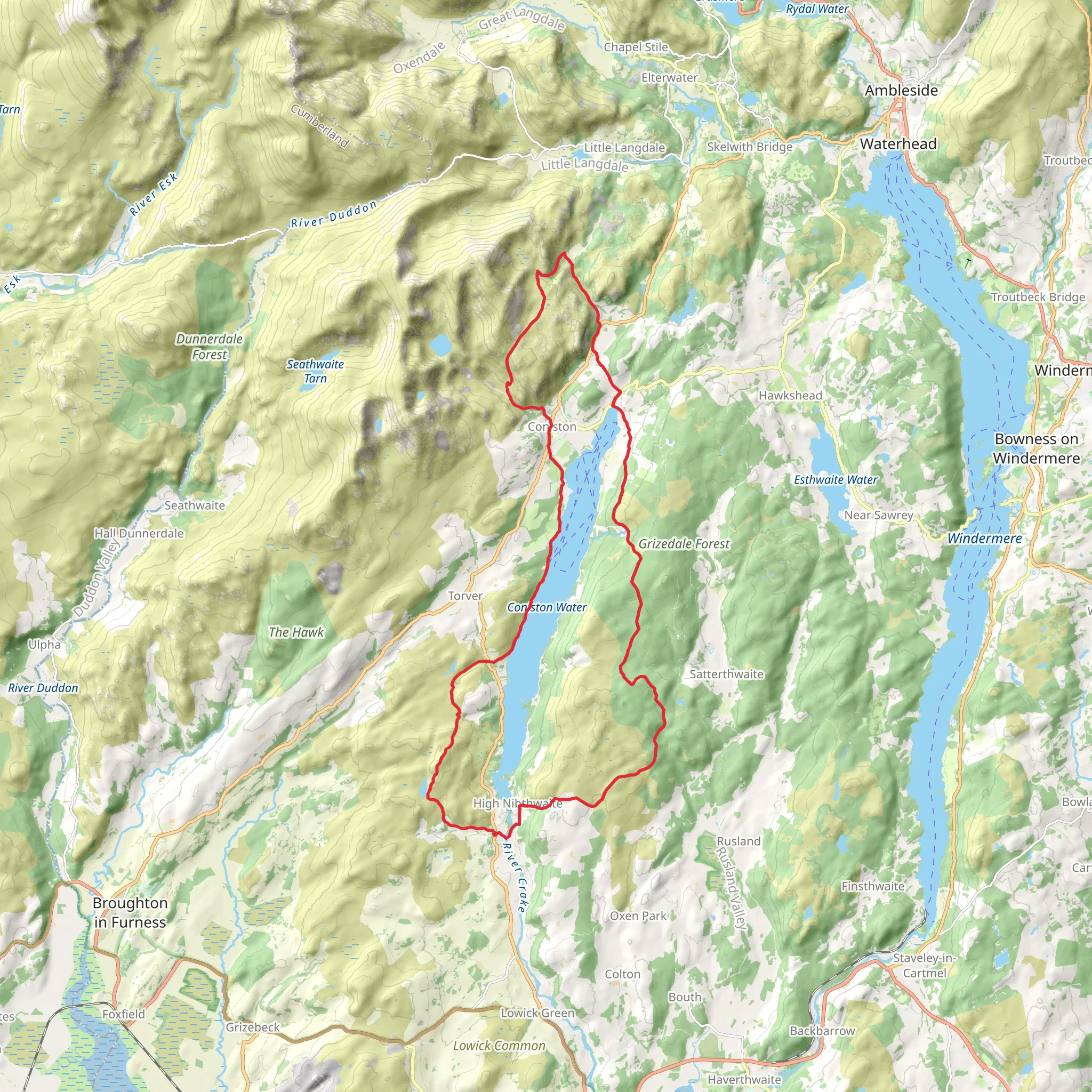 Coniston Water Loop Trail mobile static map