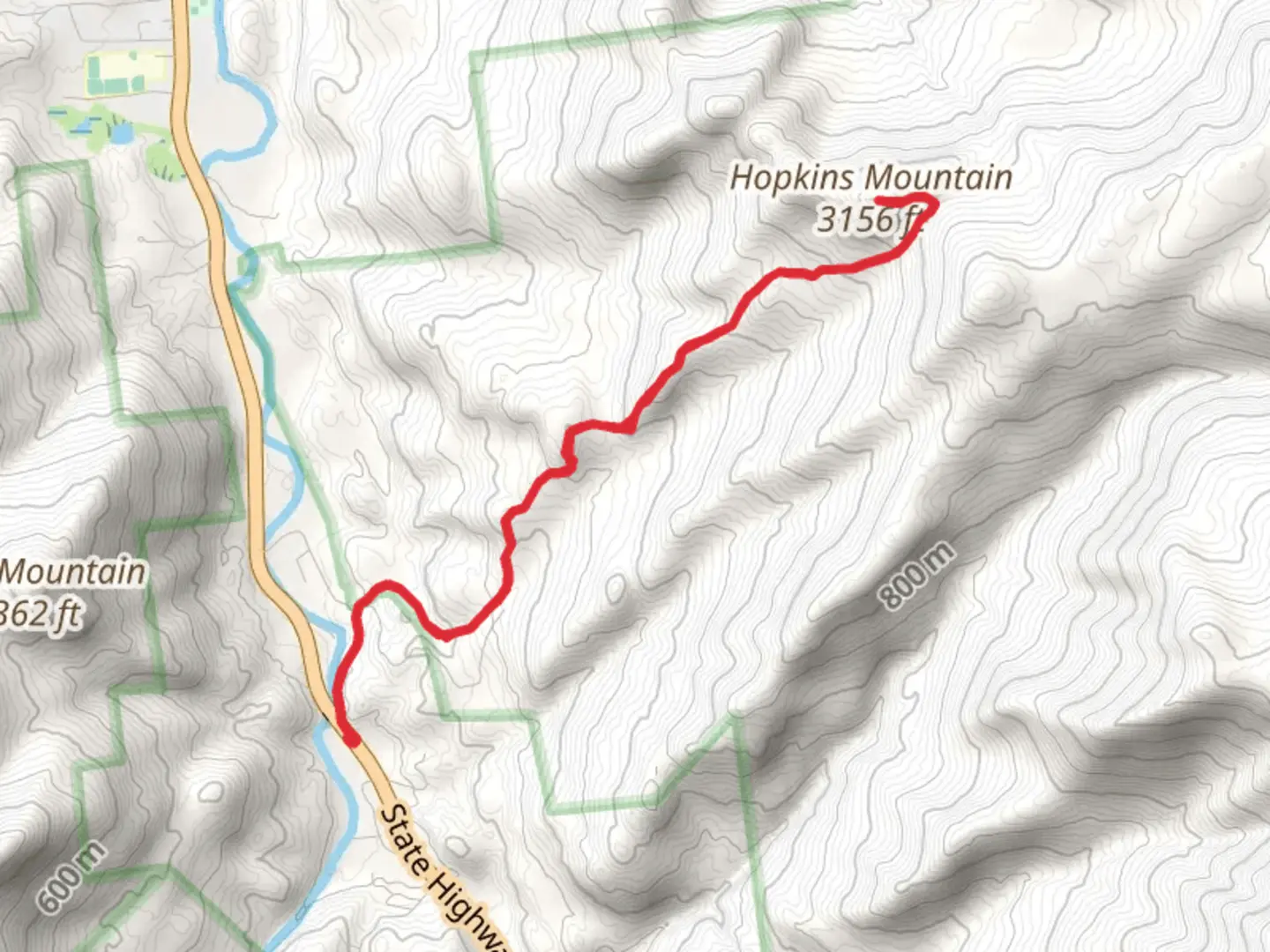 An image depicting the trail Hopkins Mountain and Mossy Cascade Brook and its surrounding area.