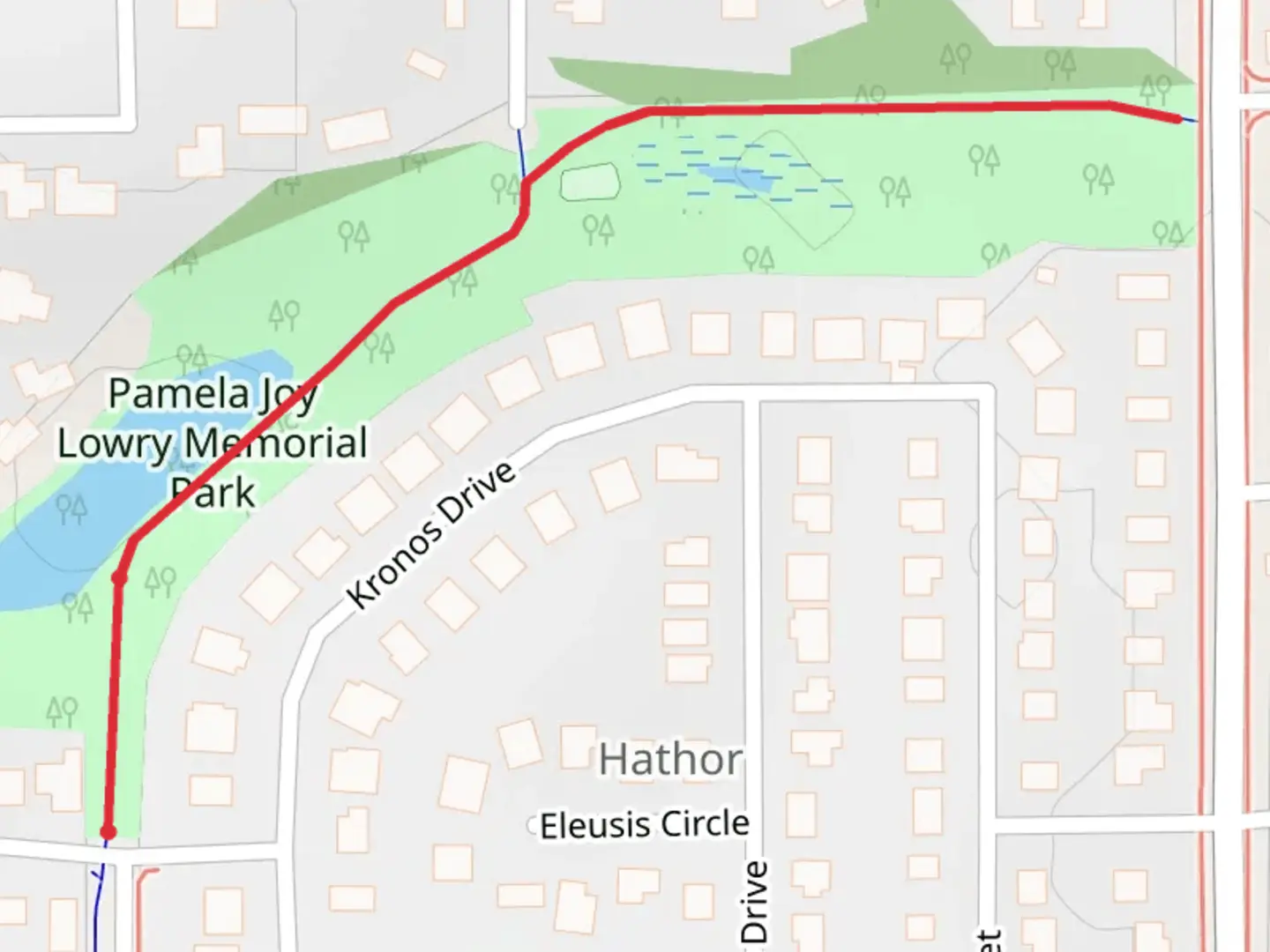 An image depicting the trail Pamela Joy Lowry Memorial Park and its surrounding area.