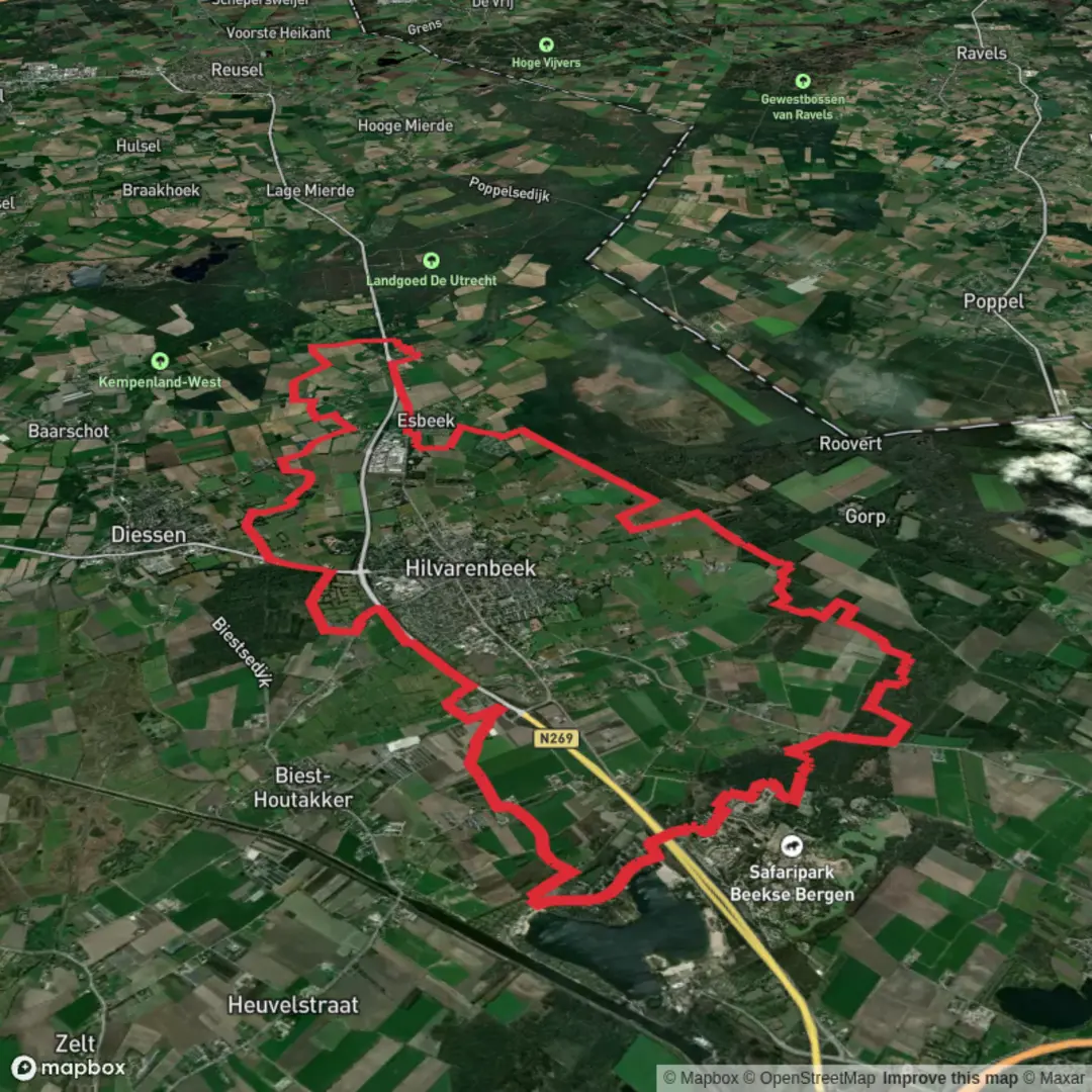 An image depicting the trail De Witte Duinen, Leemsputten via Koekovense Weg and Beekse Weg and its surrounding area.