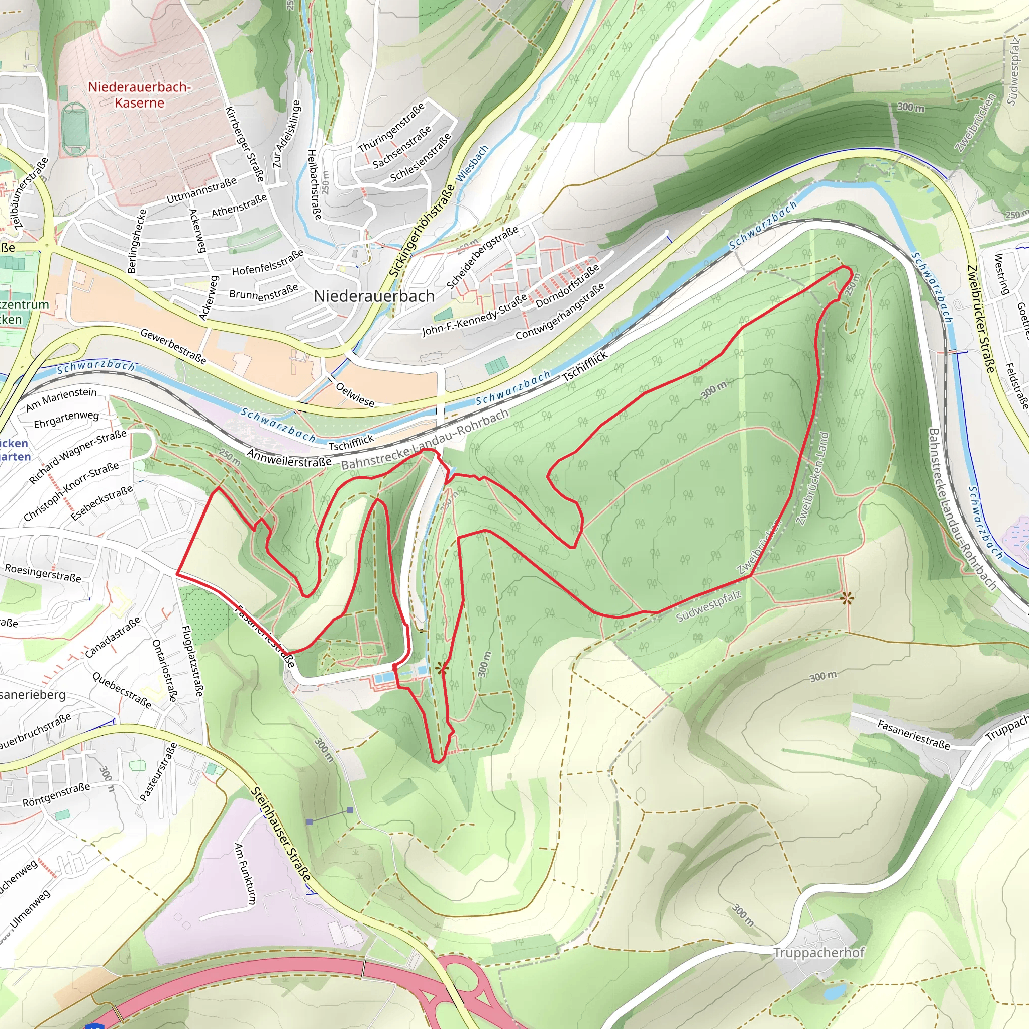 Saar Rhein Wanderweg and Pfaezerwald Rot Weisser Balken Loop mobile static map