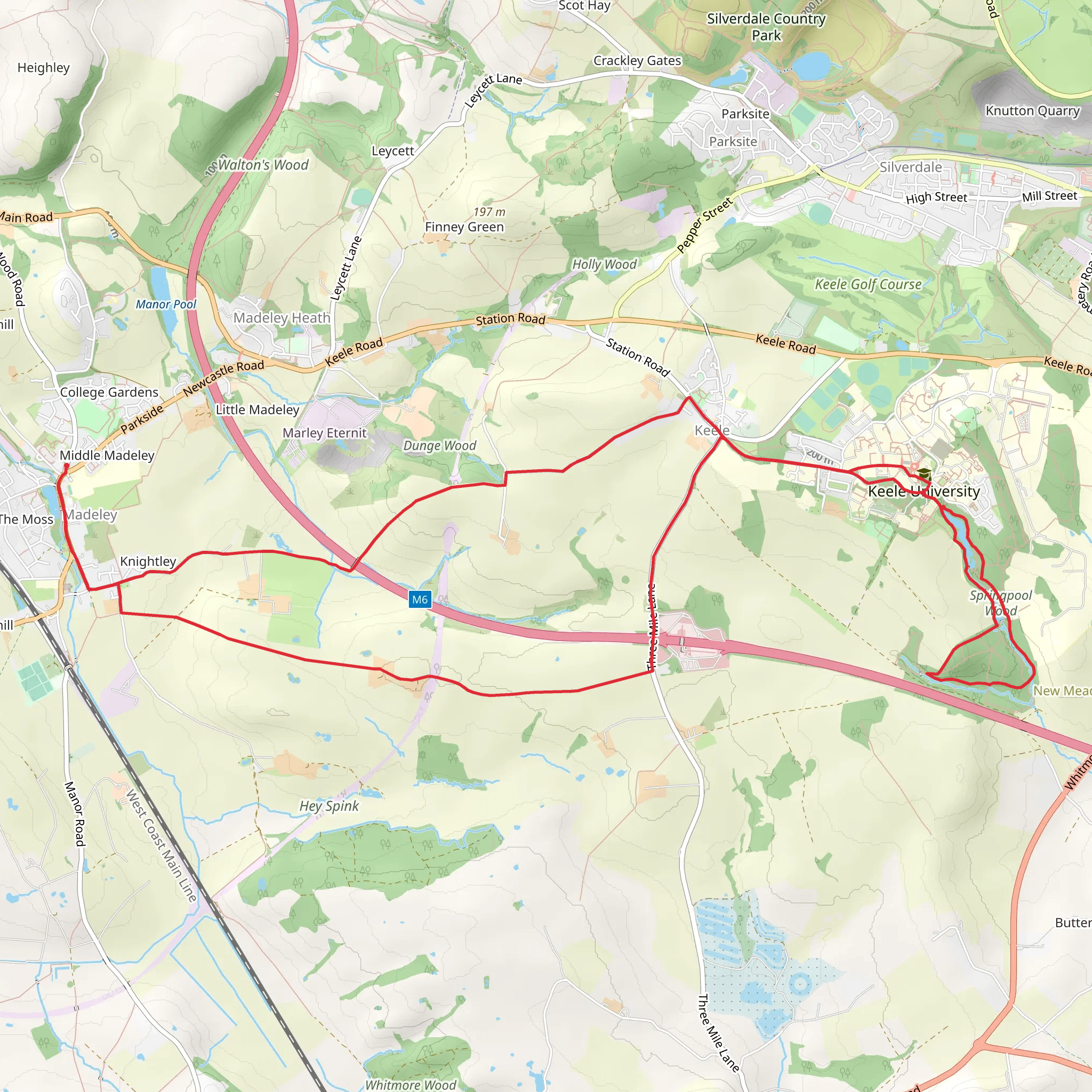 Park Brook, Springpool Wood and Madeley Loop mobile static map